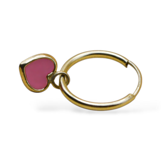 Arracada con dije corazón esmaltado rosa - Oro 10K