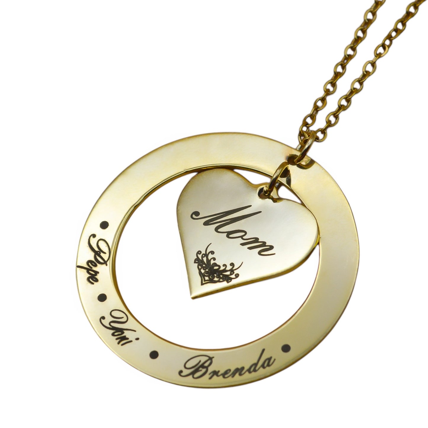 Collar o llavero personalizado "Mom" círculo y corazón al centro acero inoxidable