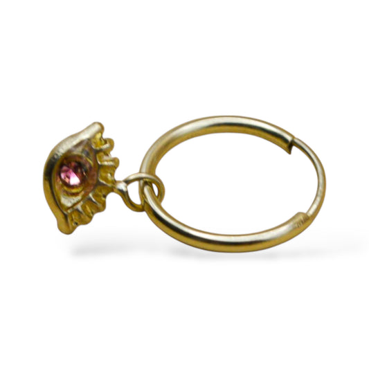 Arracada con dije ojito pestañas con zirconia rosa - Oro 10K