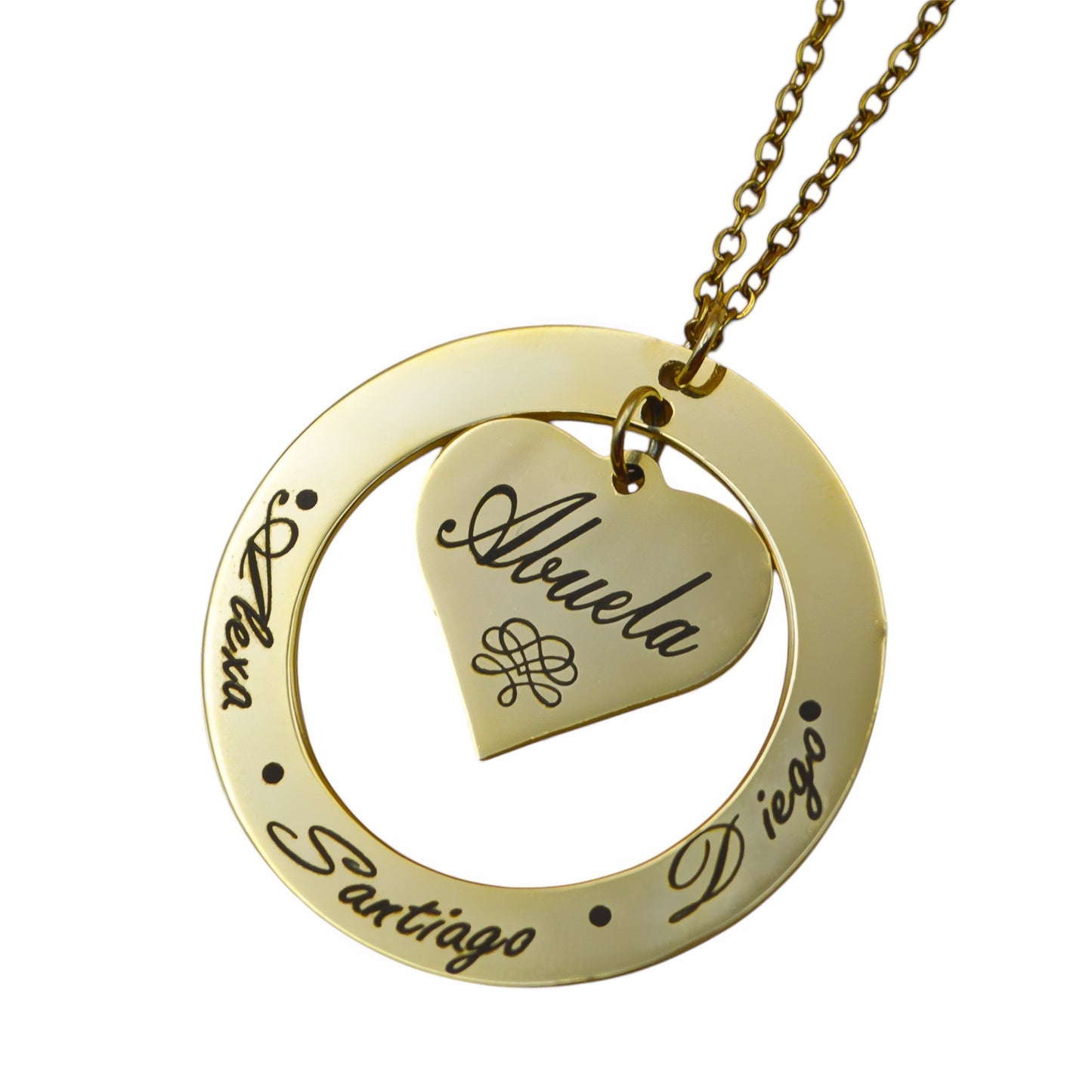 Collar o llavero personalizado para "Abuelita" círculo y corazón al centro acero inoxidable