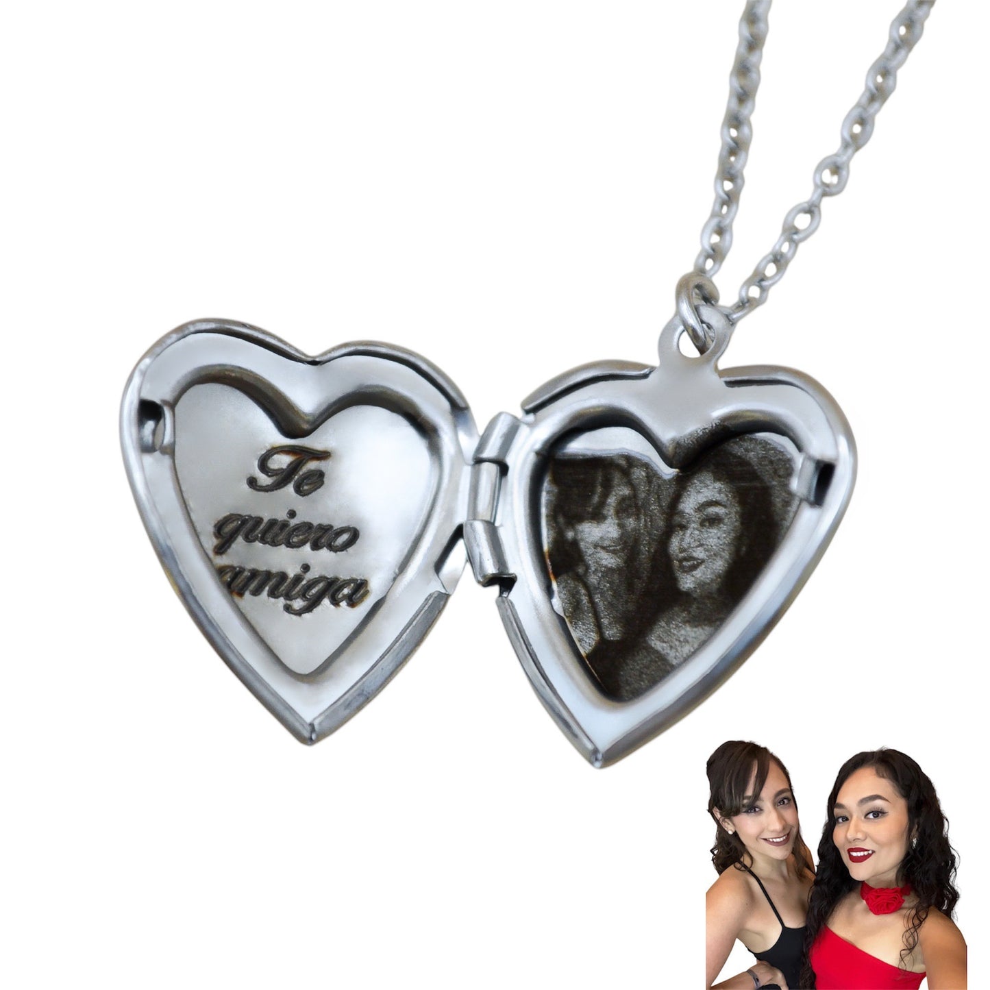 Collar o llavero relicario corazón con fotograbado