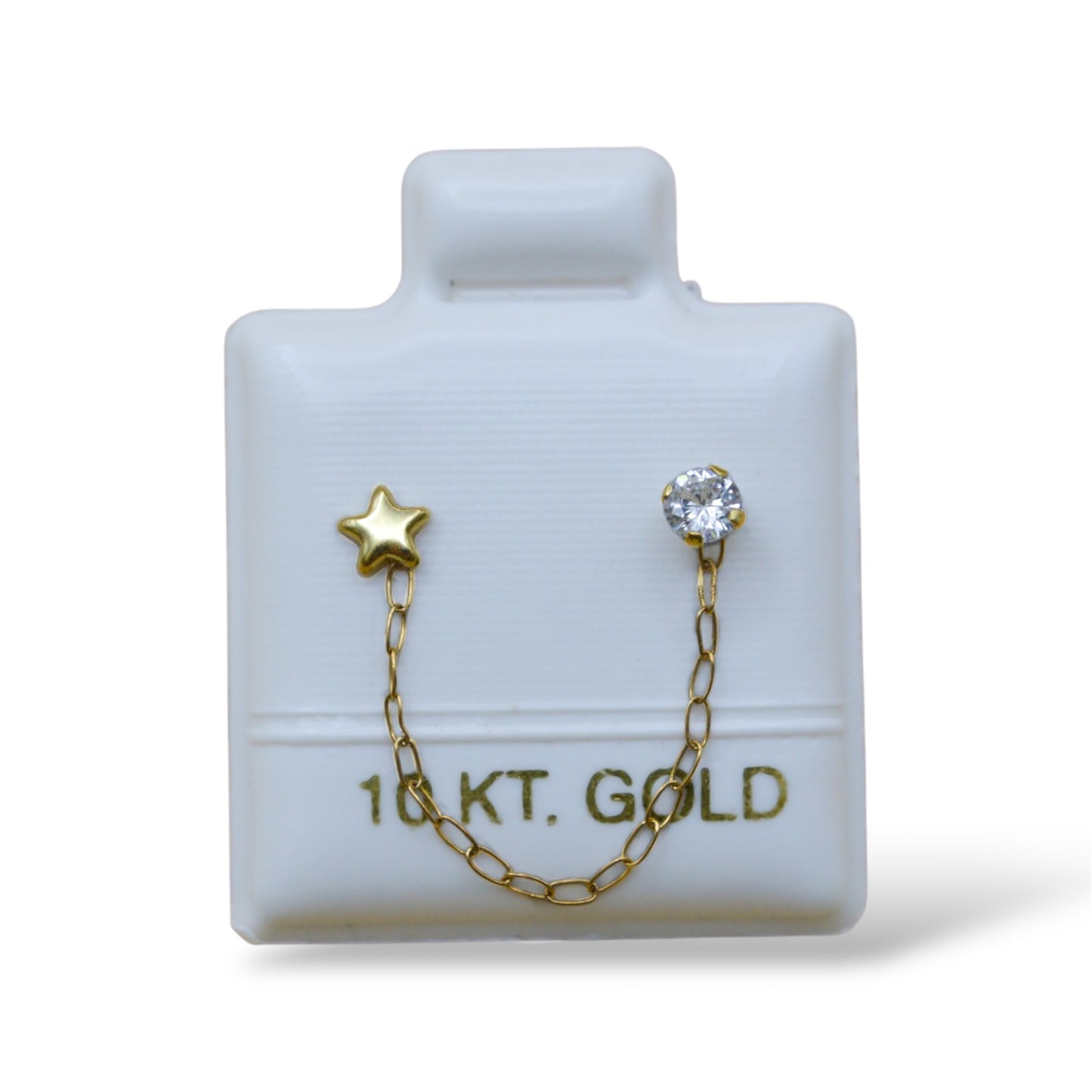 Broquel estrella con zirconia y cadena - Oro 10K