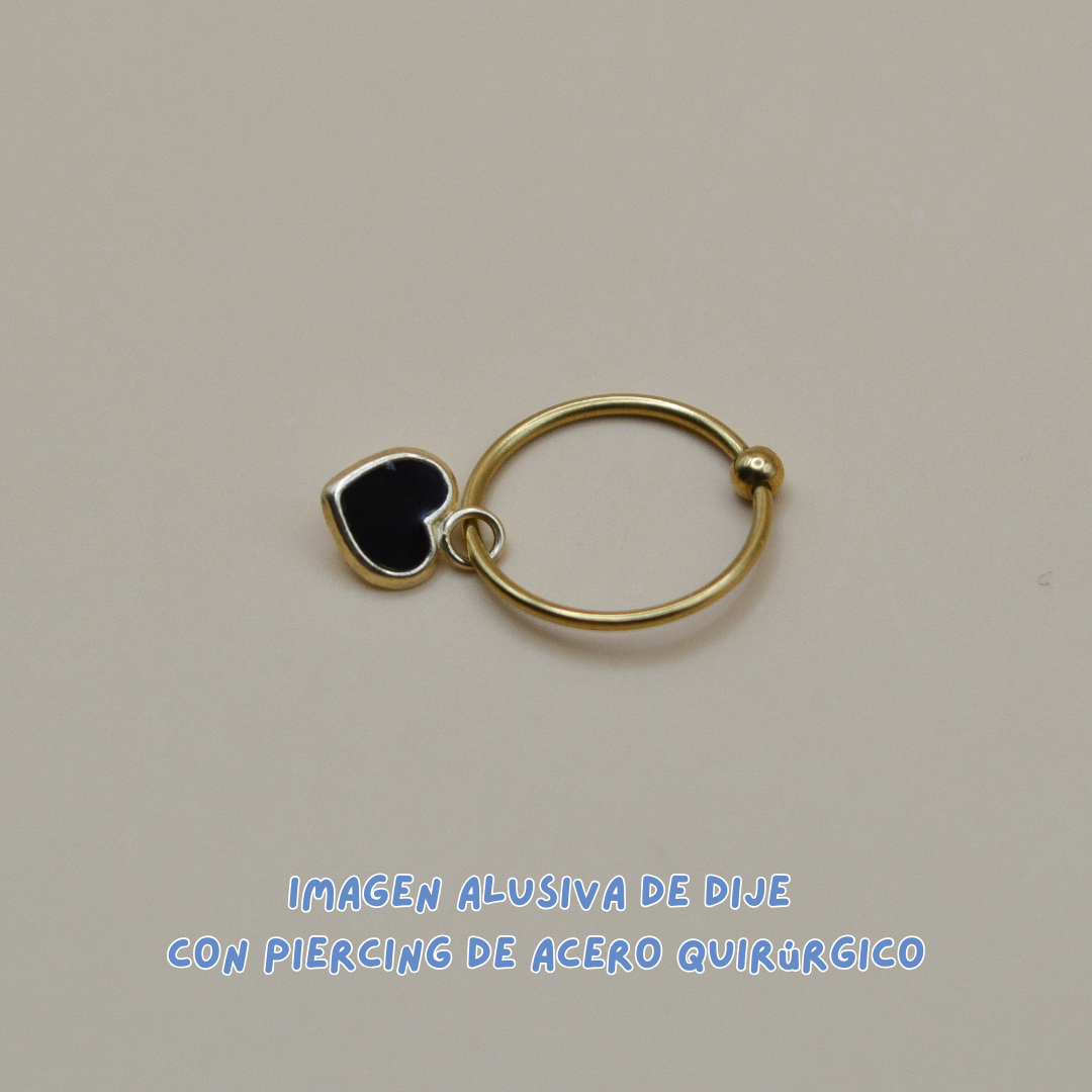 Dijes corazón esmaltado negro - Oro 10K