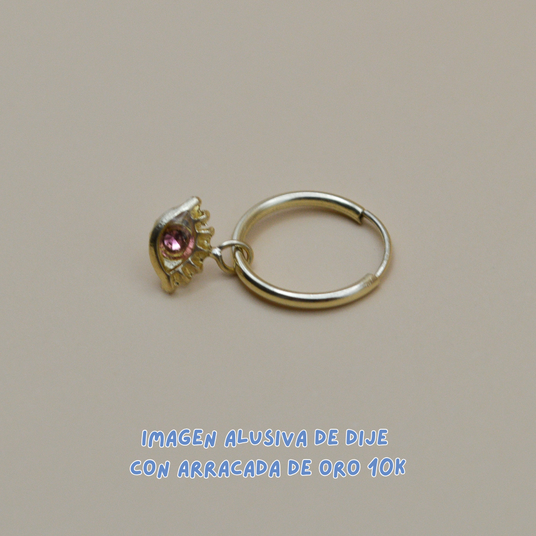 Dijes ojito pestañas con zirconia rosa - Oro 10K