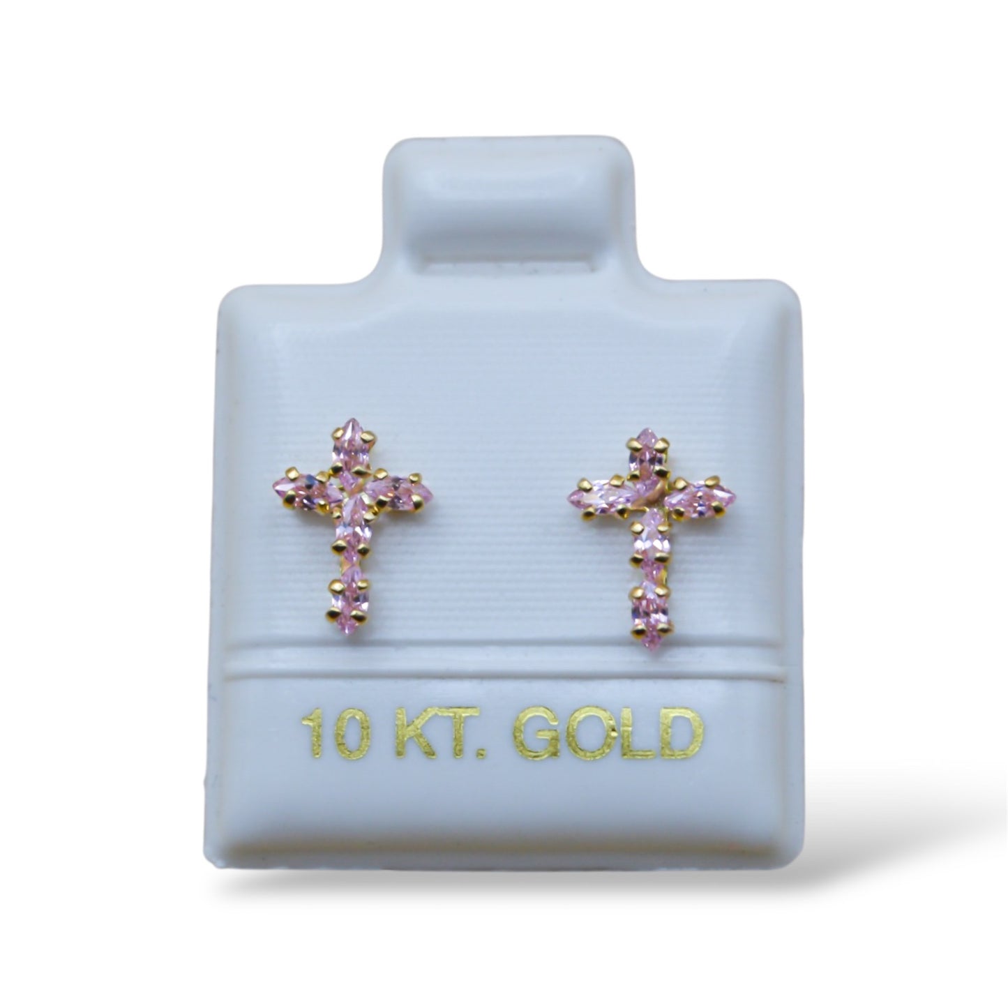 Broquel cruz zirconias pink - Oro 10K