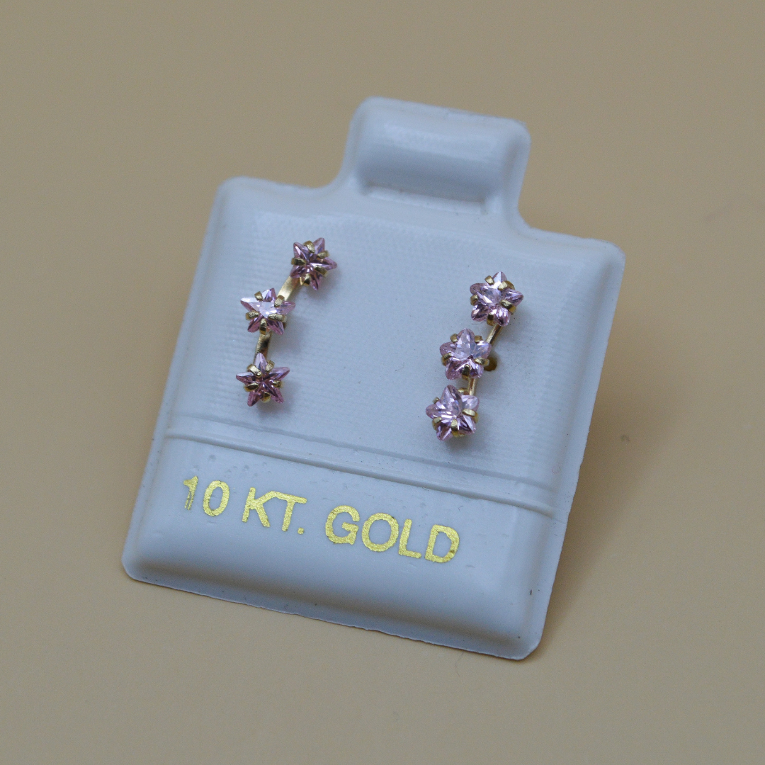 Broquel constelación zirconias rosas - Oro 10K