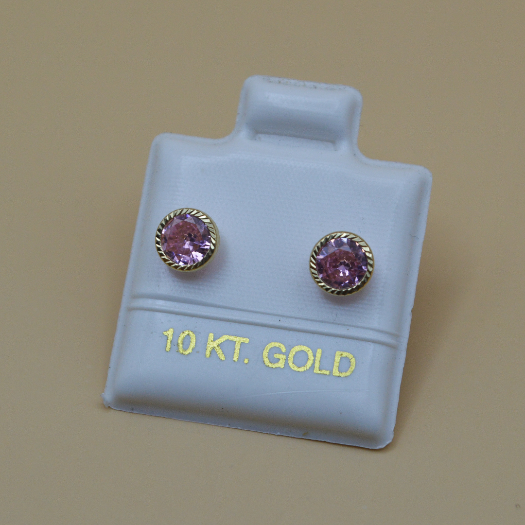 Broquel zirconia rosa bicel diamantado - Oro 10K