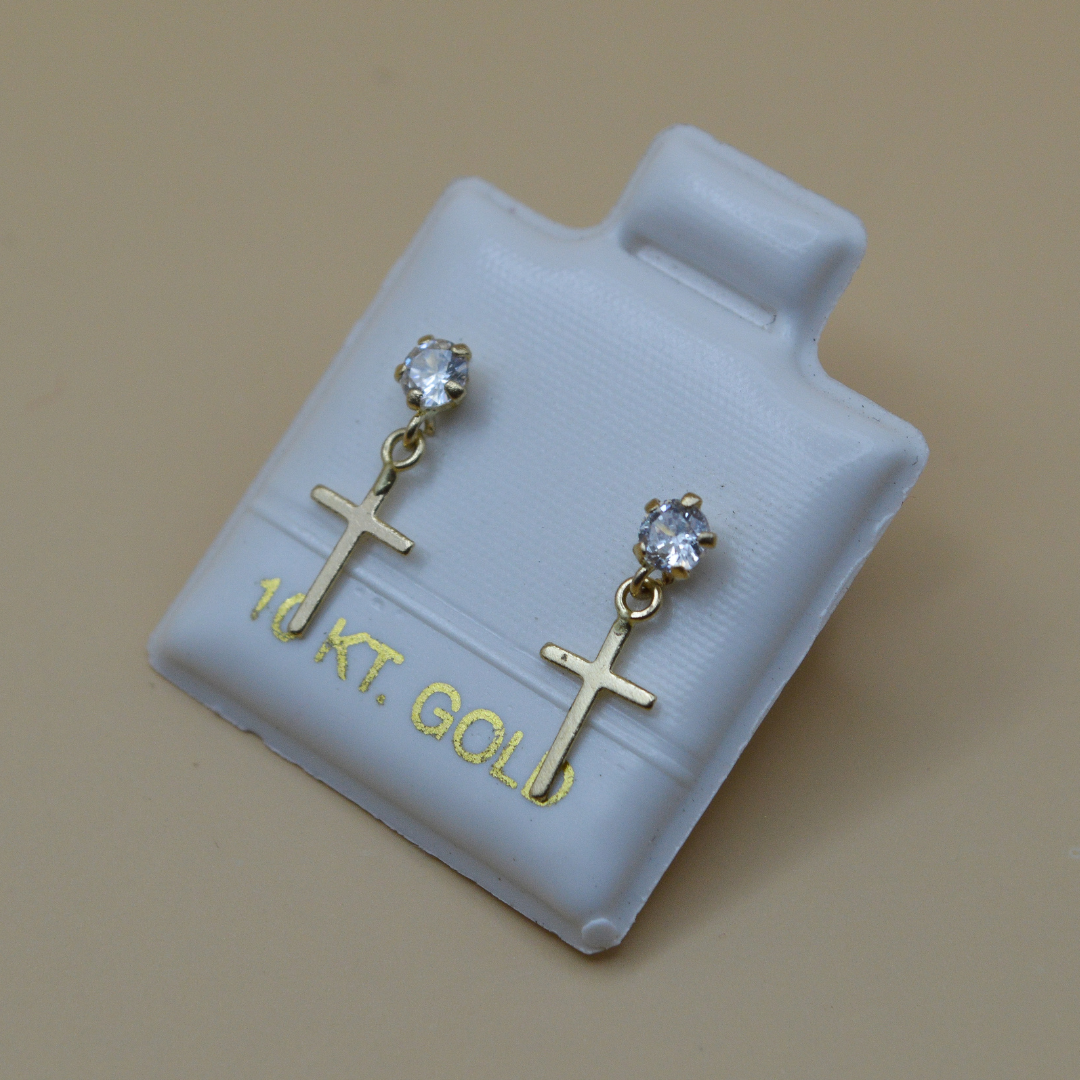 Broquel zirconia con cruz colgante - Oro 10K