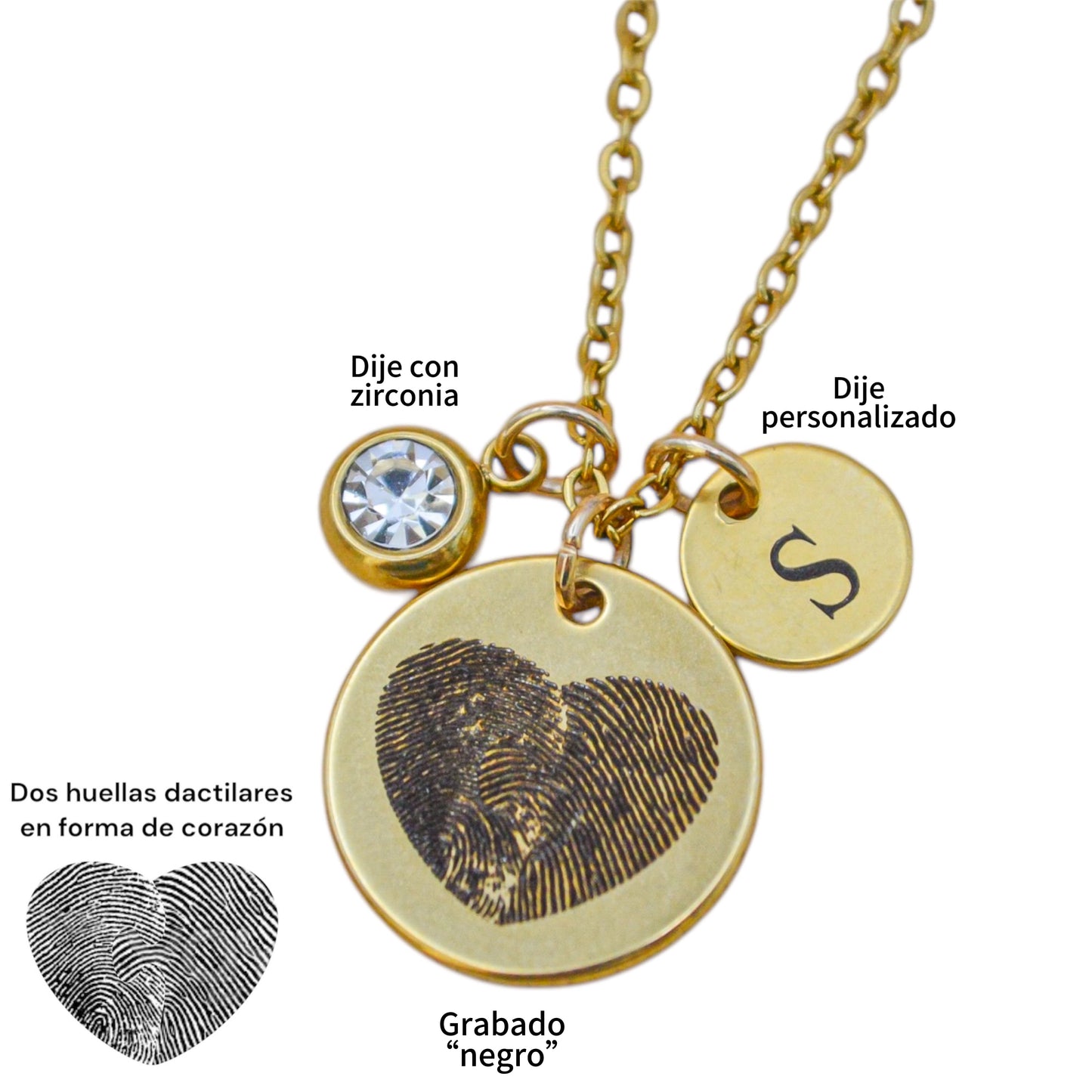 Collar o llavero personalizado corazón de huellas dactilares