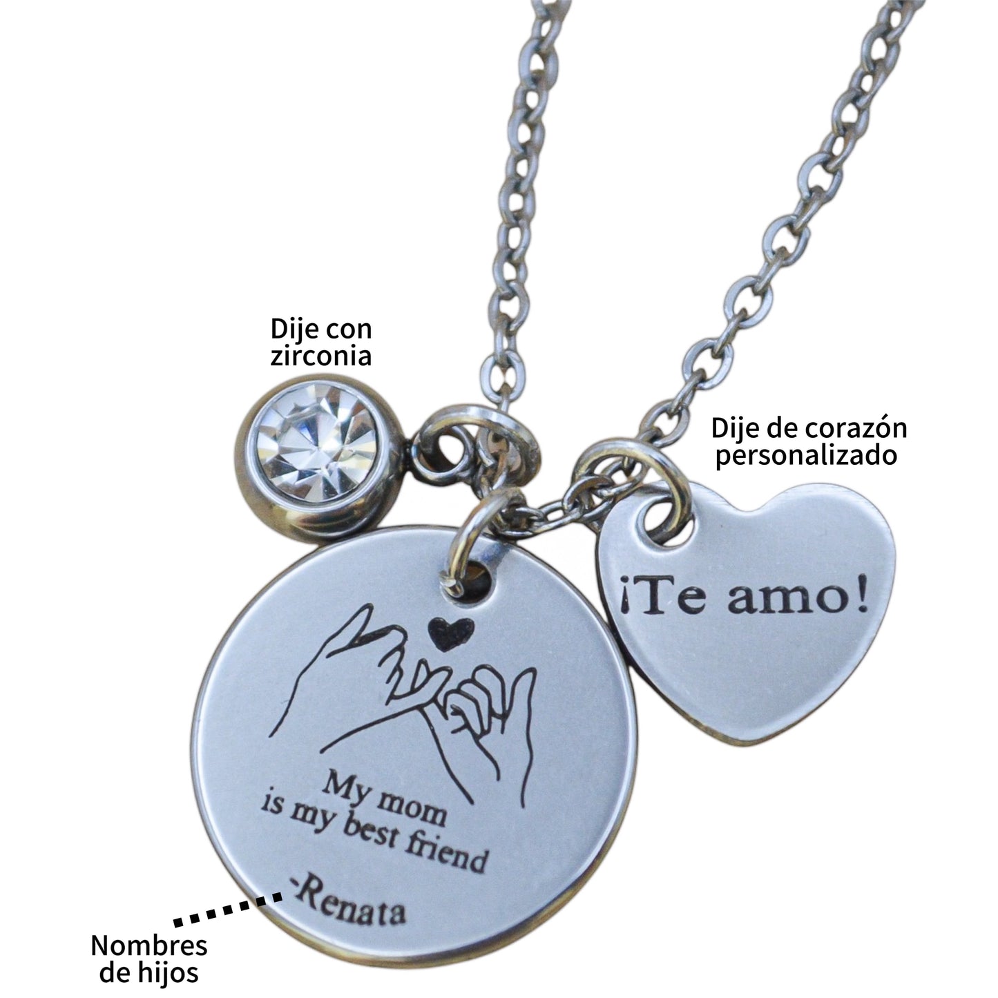 Collar o llavero personalizado "My mom is my best friend" acero inoxidable