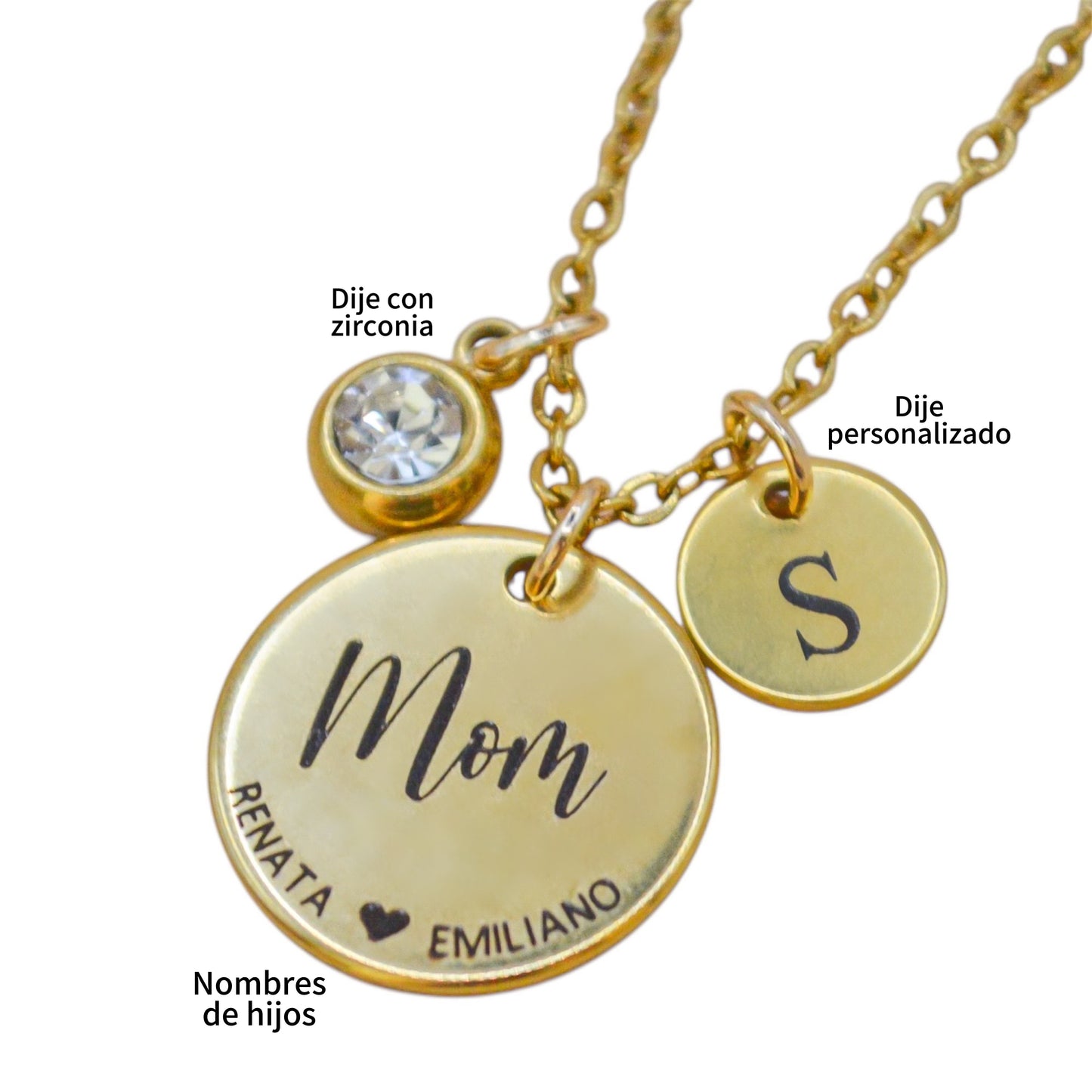 Collar o llavero personalizado MOM con nombres de hijos medalla circular