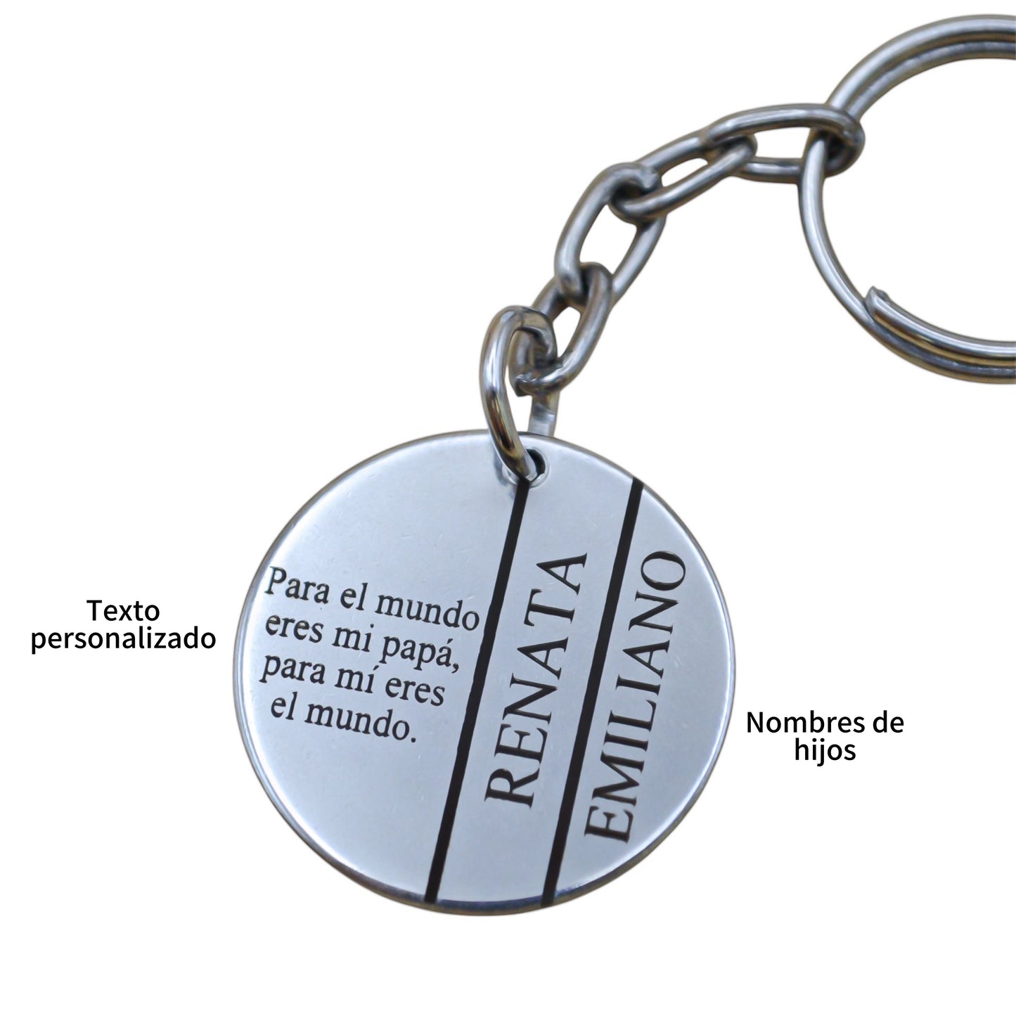 Llavero o collar personalizado para "papá" o "mamá" medalla circular con texto y nombres de hijos
