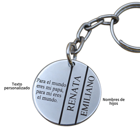 Llavero o collar personalizado para "papá" o "mamá" medalla circular con texto y nombres de hijos