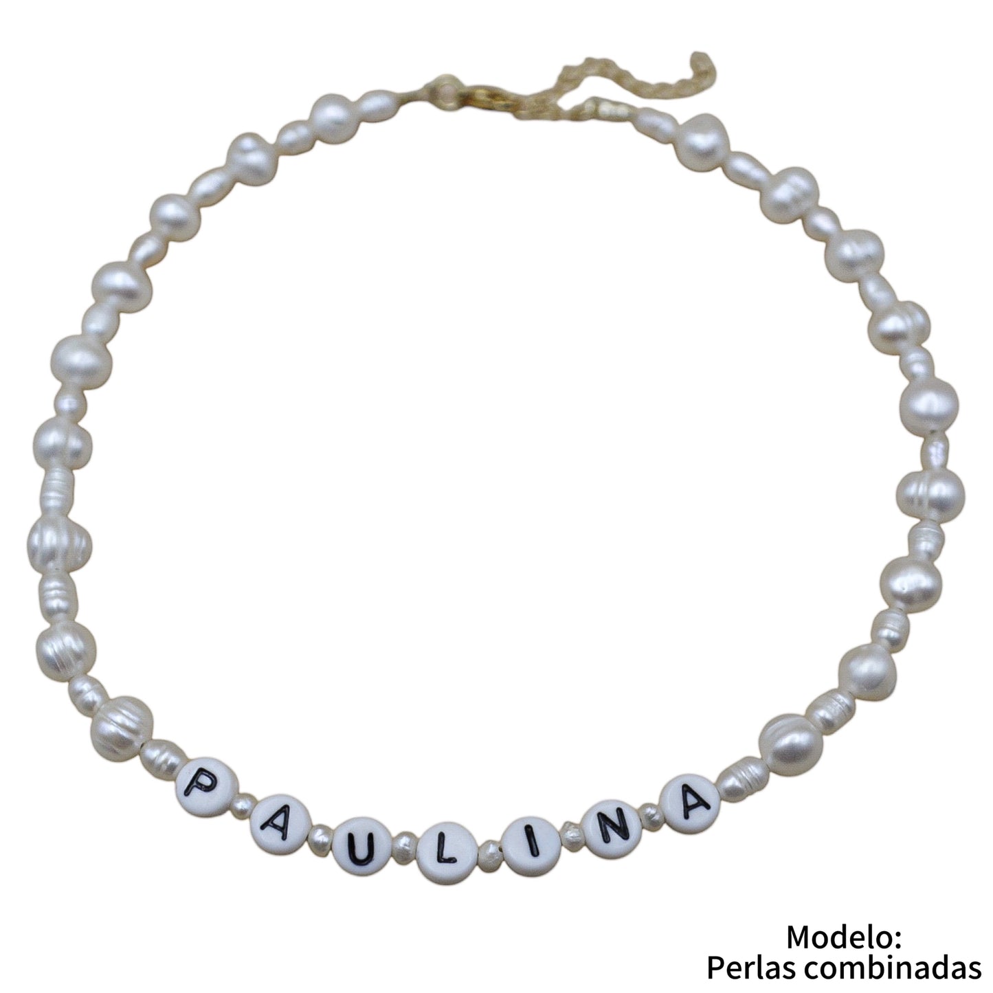 Choker personalizado perlas de río naturales y letras acrílicas