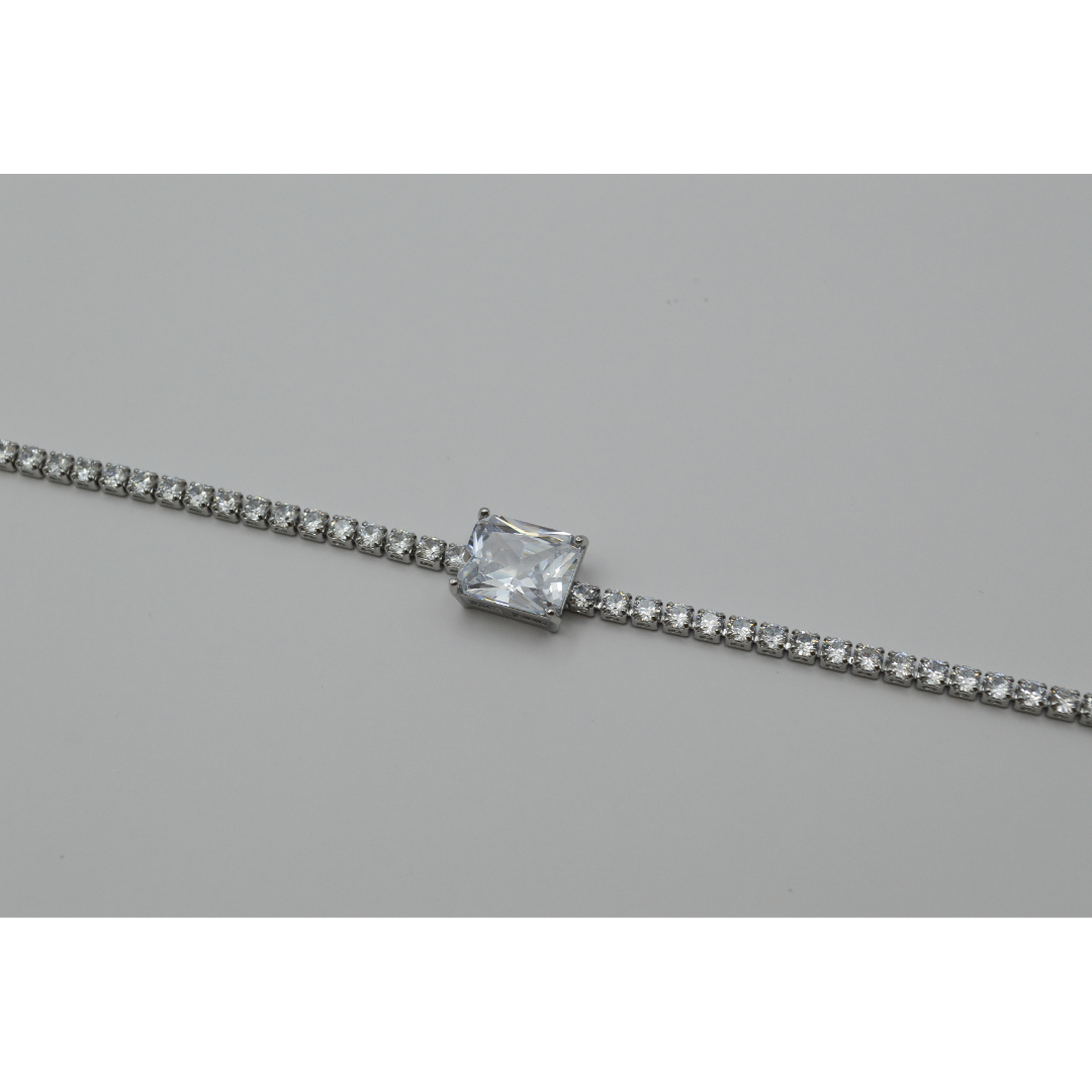 Juego zirconias con zirconia rectangular blanca (collar, pulsera y aretes)