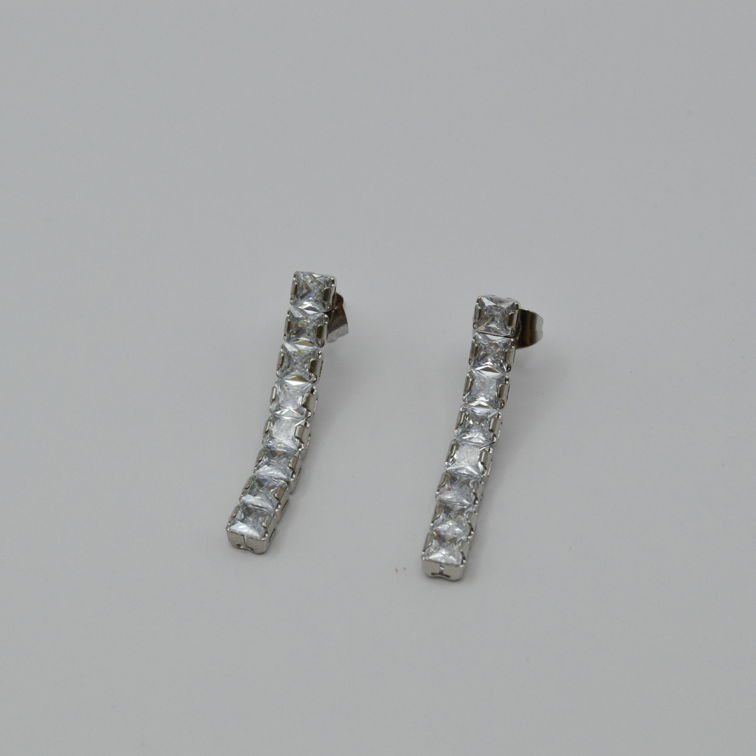 Juego zirconias cuadradas V (collar, pulsera y aretes)