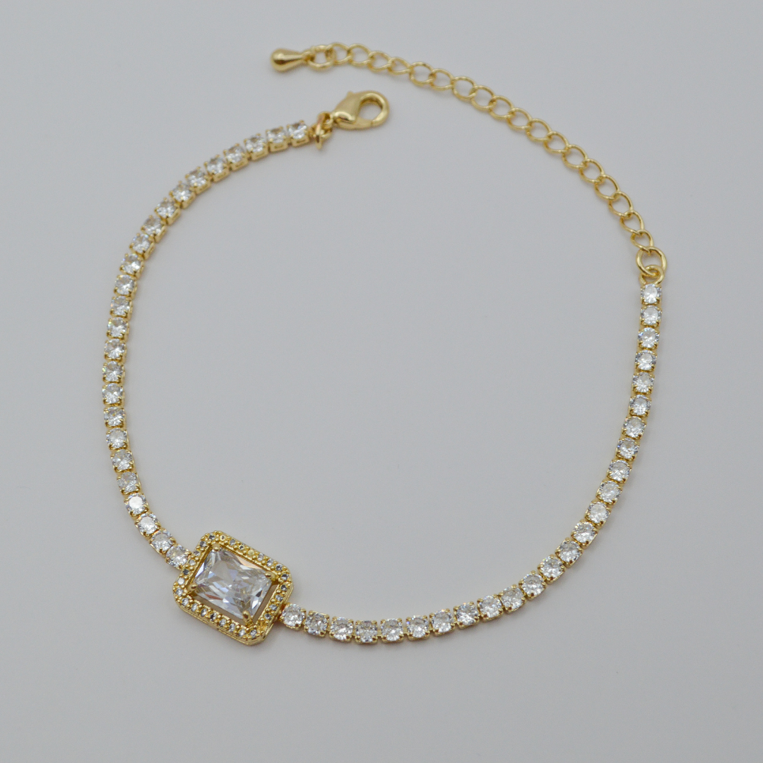 Juego zirconias con zirconia rectangular shiny contorno (collar y pulsera)