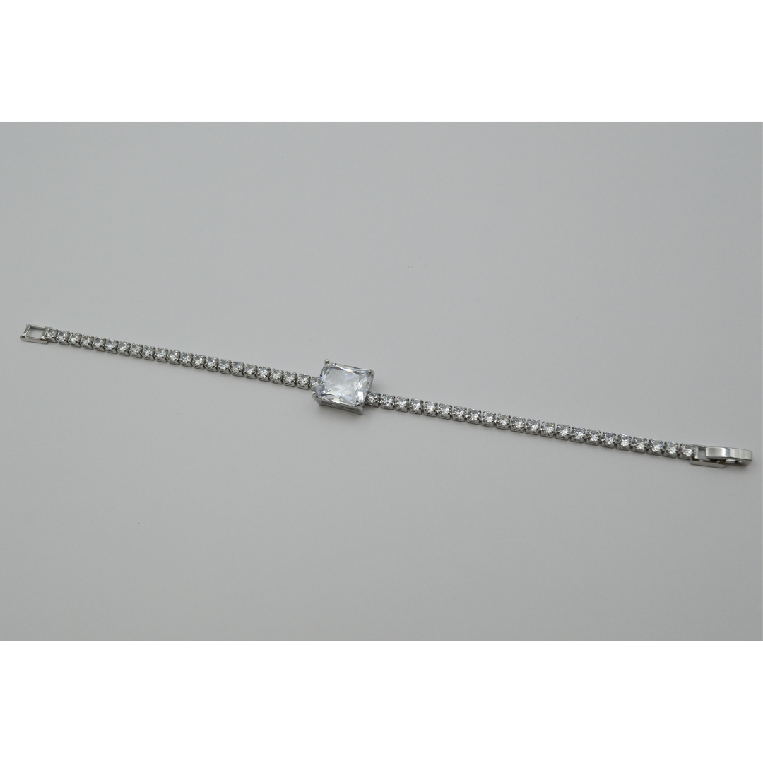 Juego zirconias con zirconia rectangular blanca (collar, pulsera y aretes)