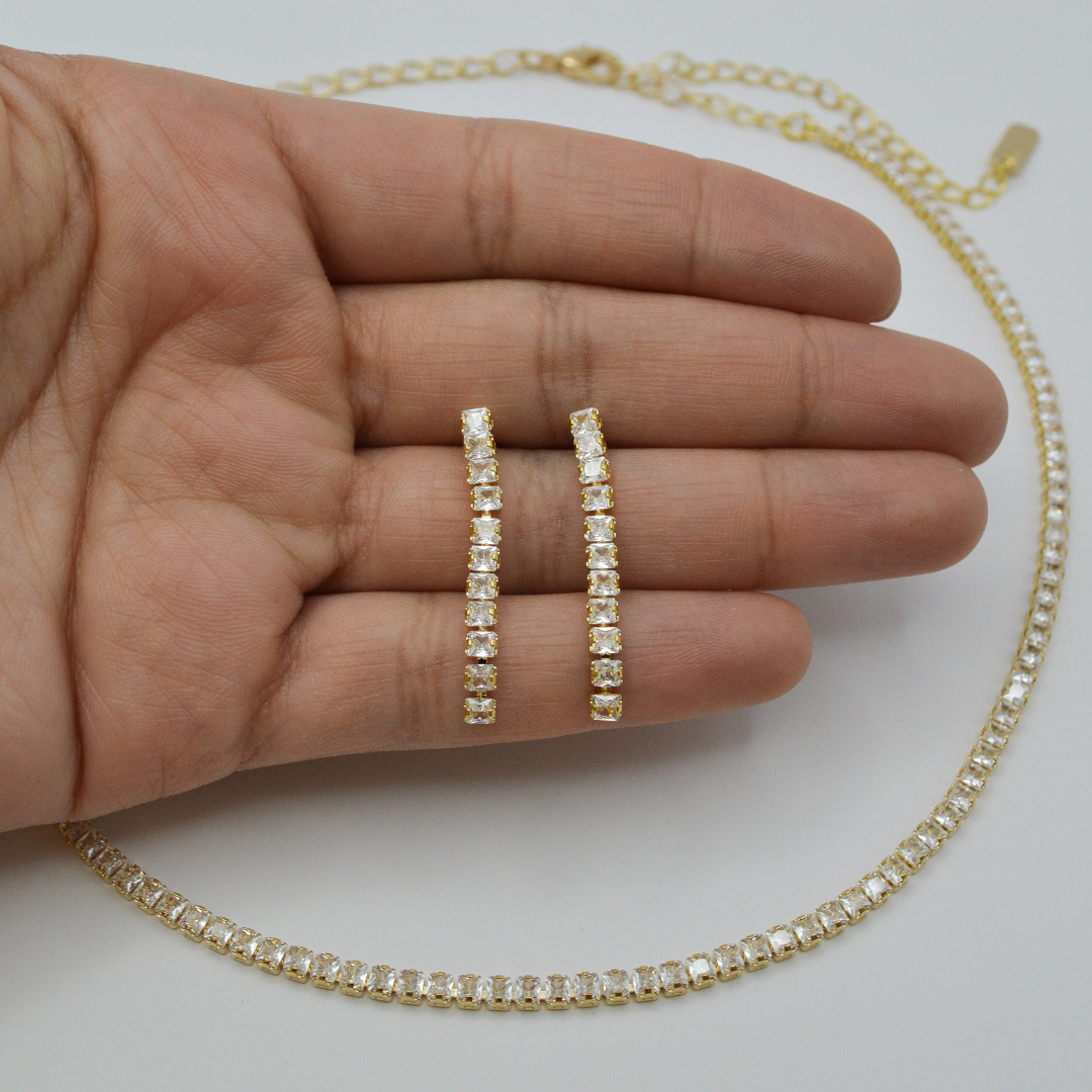 Juego zirconias gold (collar y aretes)