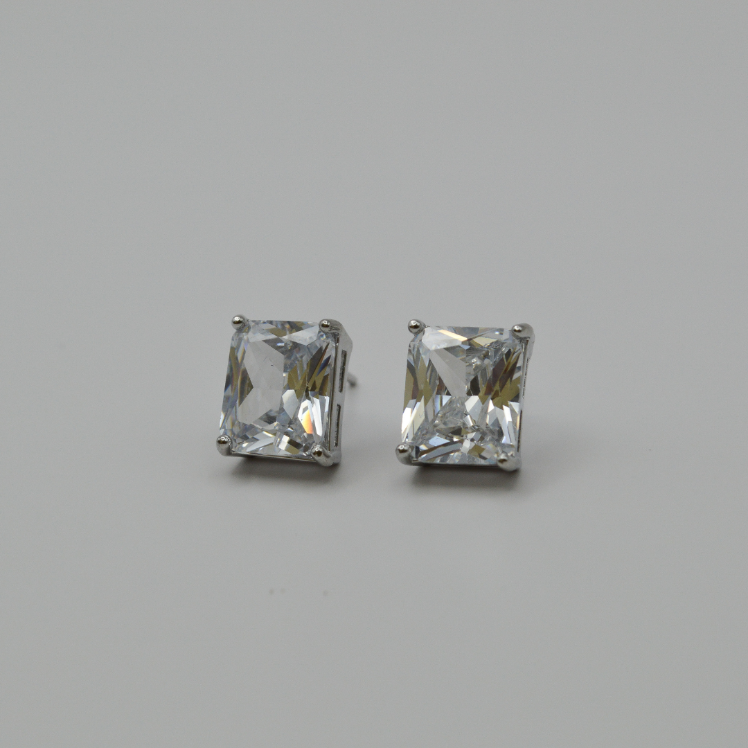 Juego zirconias con zirconia rectangular blanca (collar, pulsera y aretes)