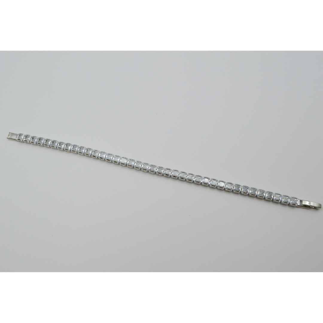 Juego zirconias cuadradas V (collar, pulsera y aretes)