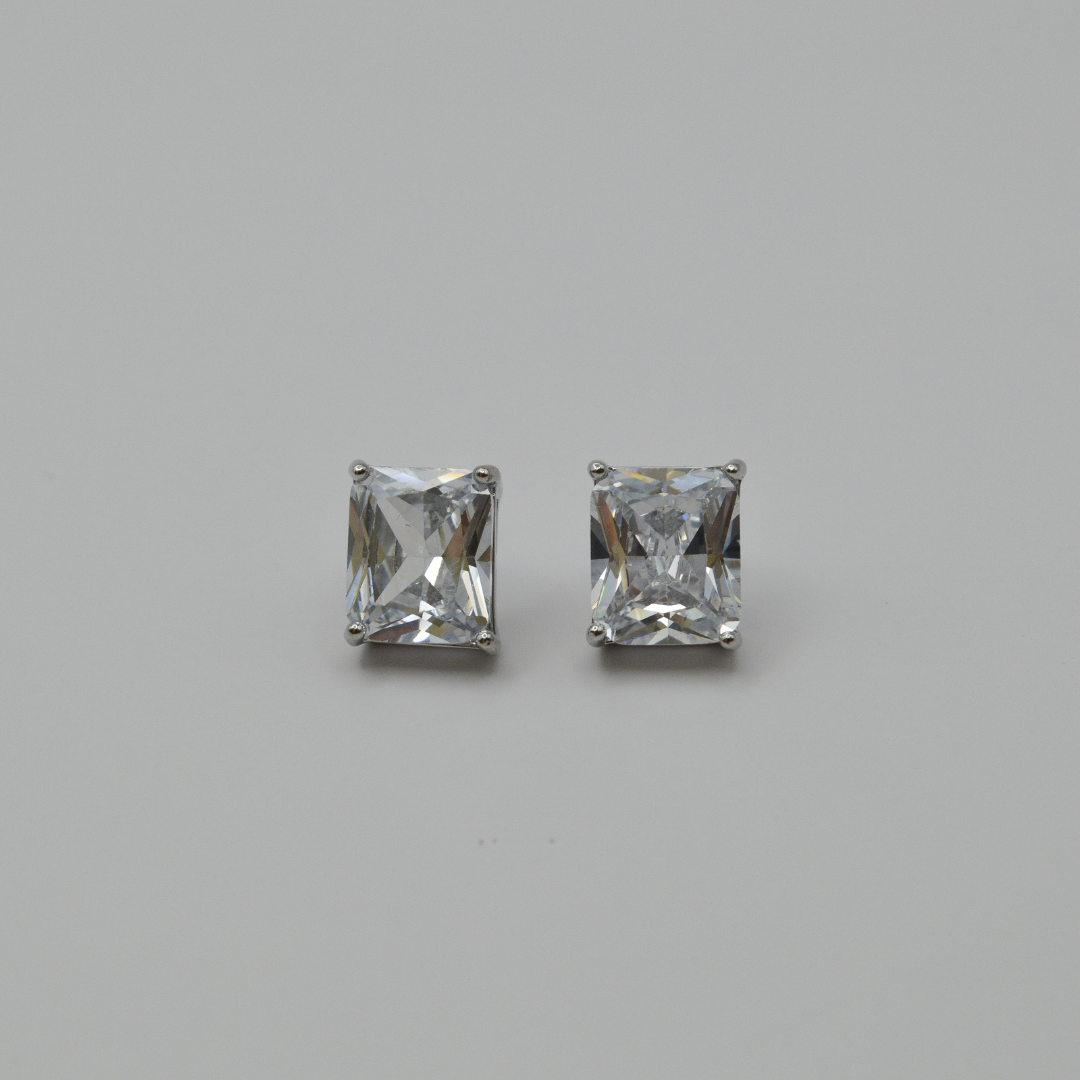 Juego zirconias con zirconia rectangular blanca (collar, pulsera y aretes)