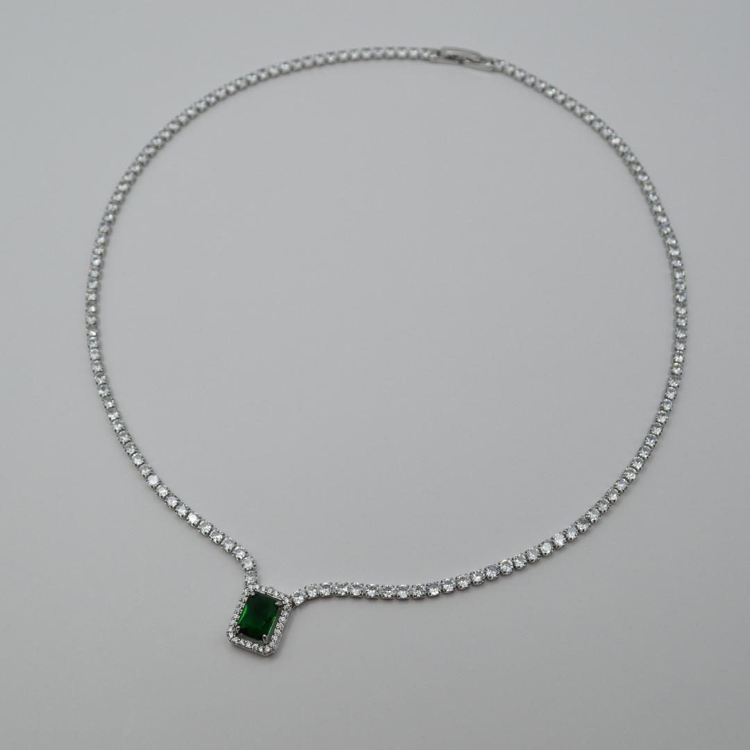 Juego zirconias con zirconia rectangular esmeralda contorno (collar y pulsera)