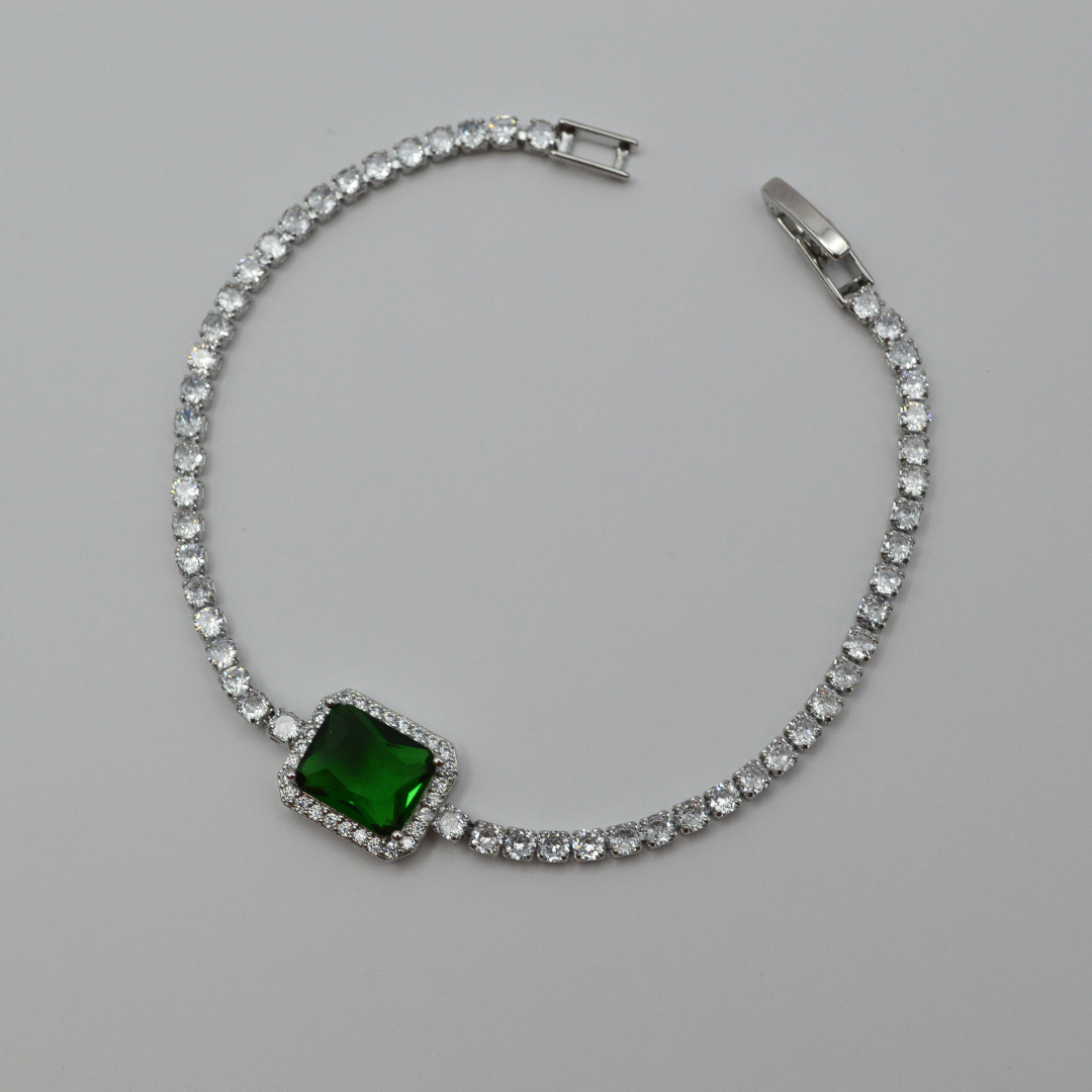 Juego zirconias con zirconia rectangular esmeralda contorno (collar y pulsera)
