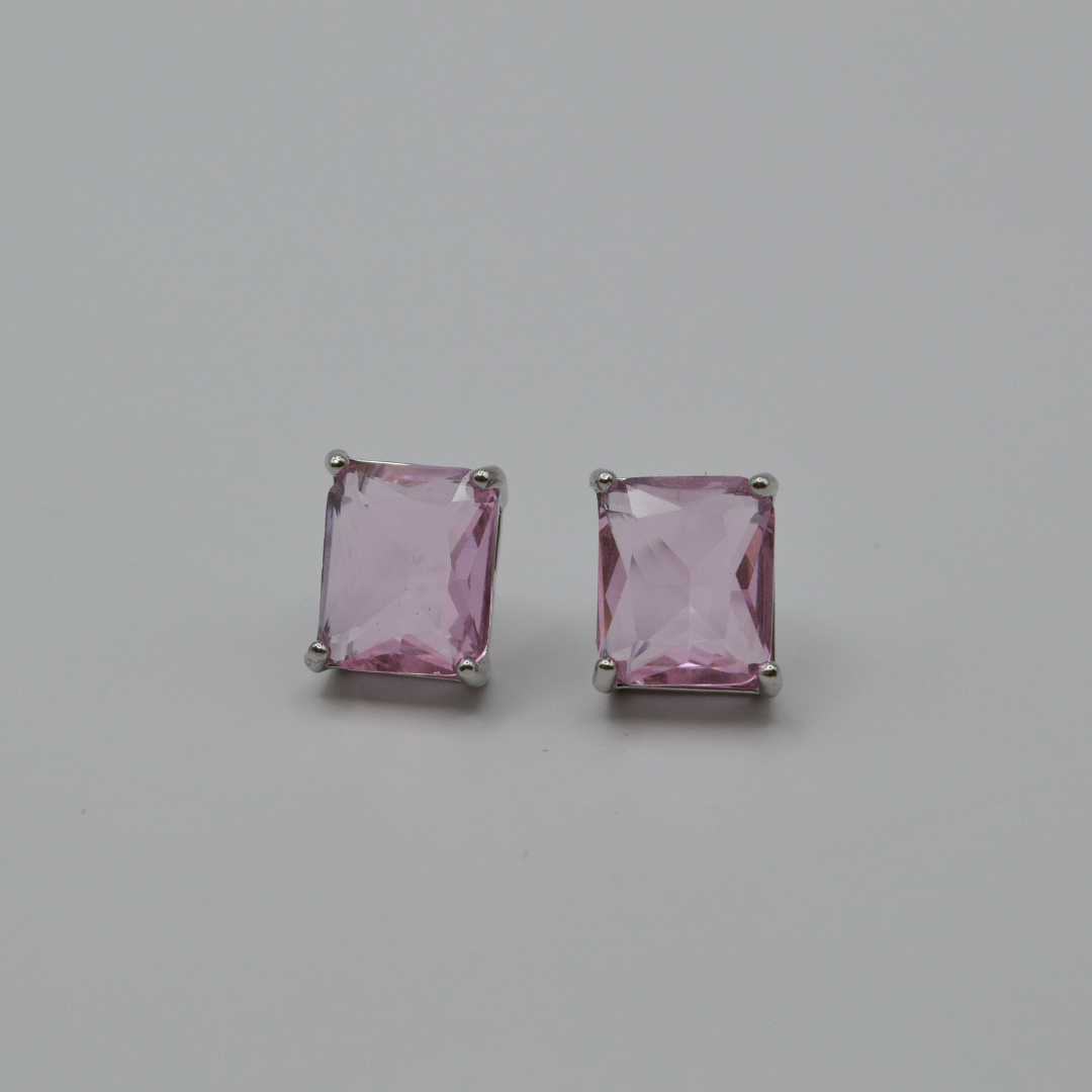 Juego zirconias con zirconia rectangular rosa (collar, pulsera y aretes)