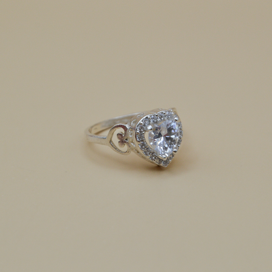 Anillo plata .925 corazón zirconia natural