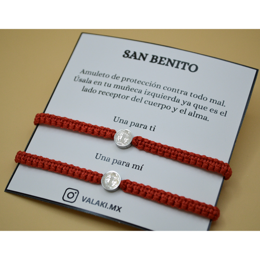 Pulsera San Benito acero inoxidable de hilo tejida silver medalla chica