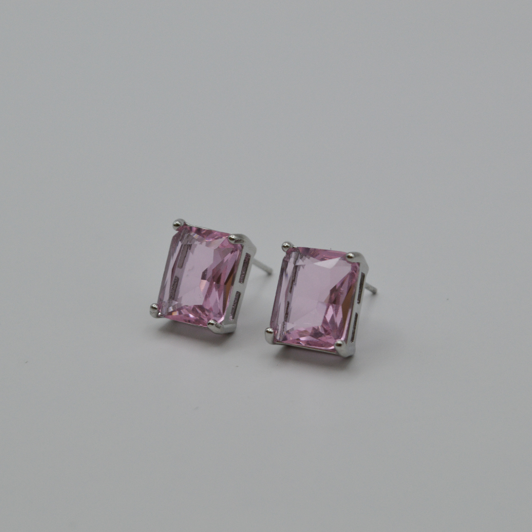 Juego zirconias con zirconia rectangular rosa (collar, pulsera y aretes)
