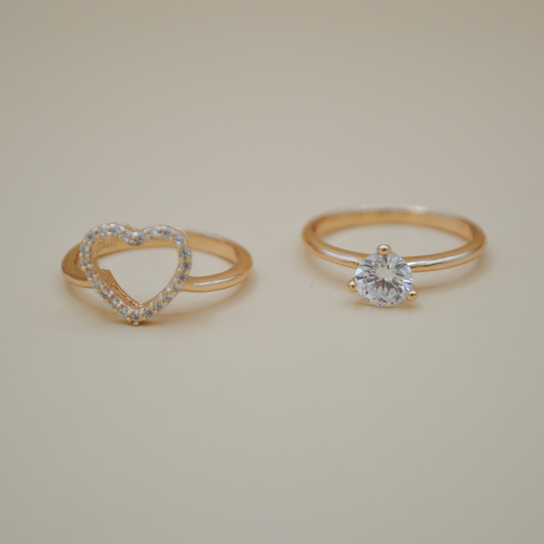 Dúo anillos corazón zirconias