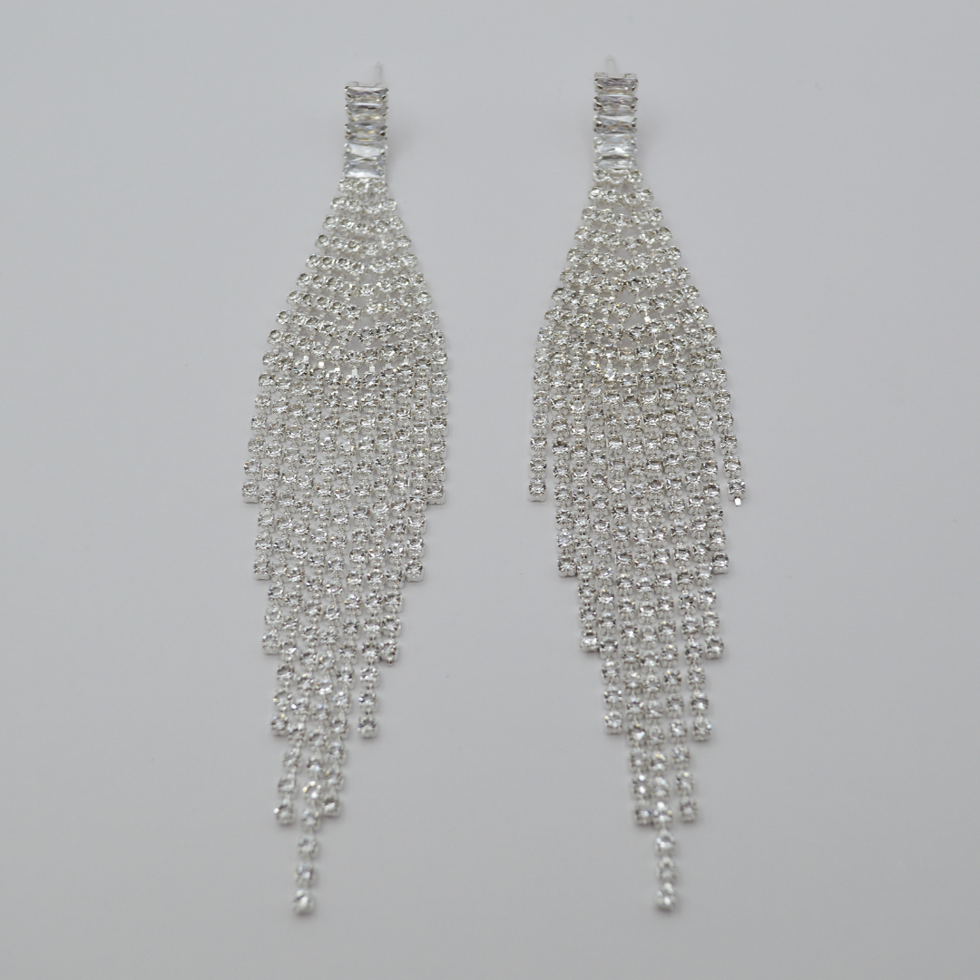 Aretes cascada triangular zirconias silver
