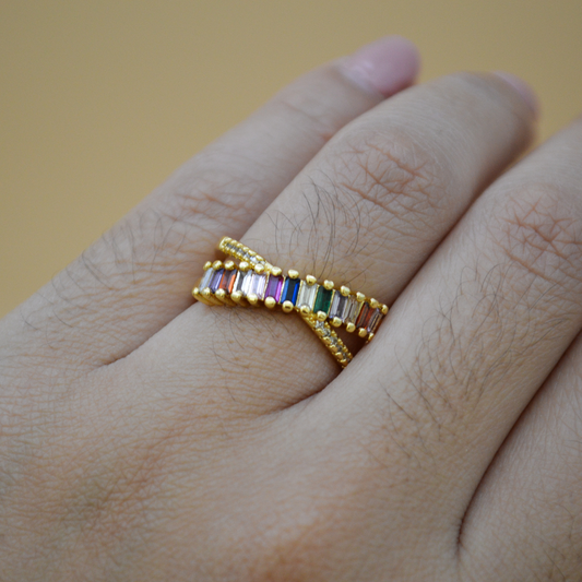 Anillo entrelazado zirconias colorful