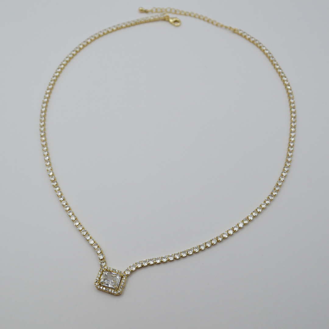 Juego zirconias con zirconia rectangular shiny contorno (collar y pulsera)
