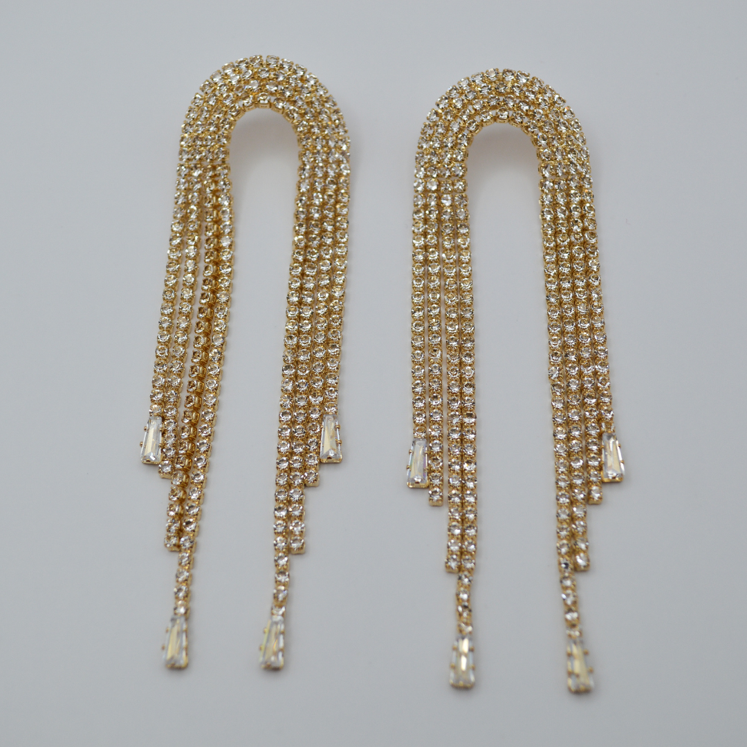 Aretes cascada gotas zirconias gold