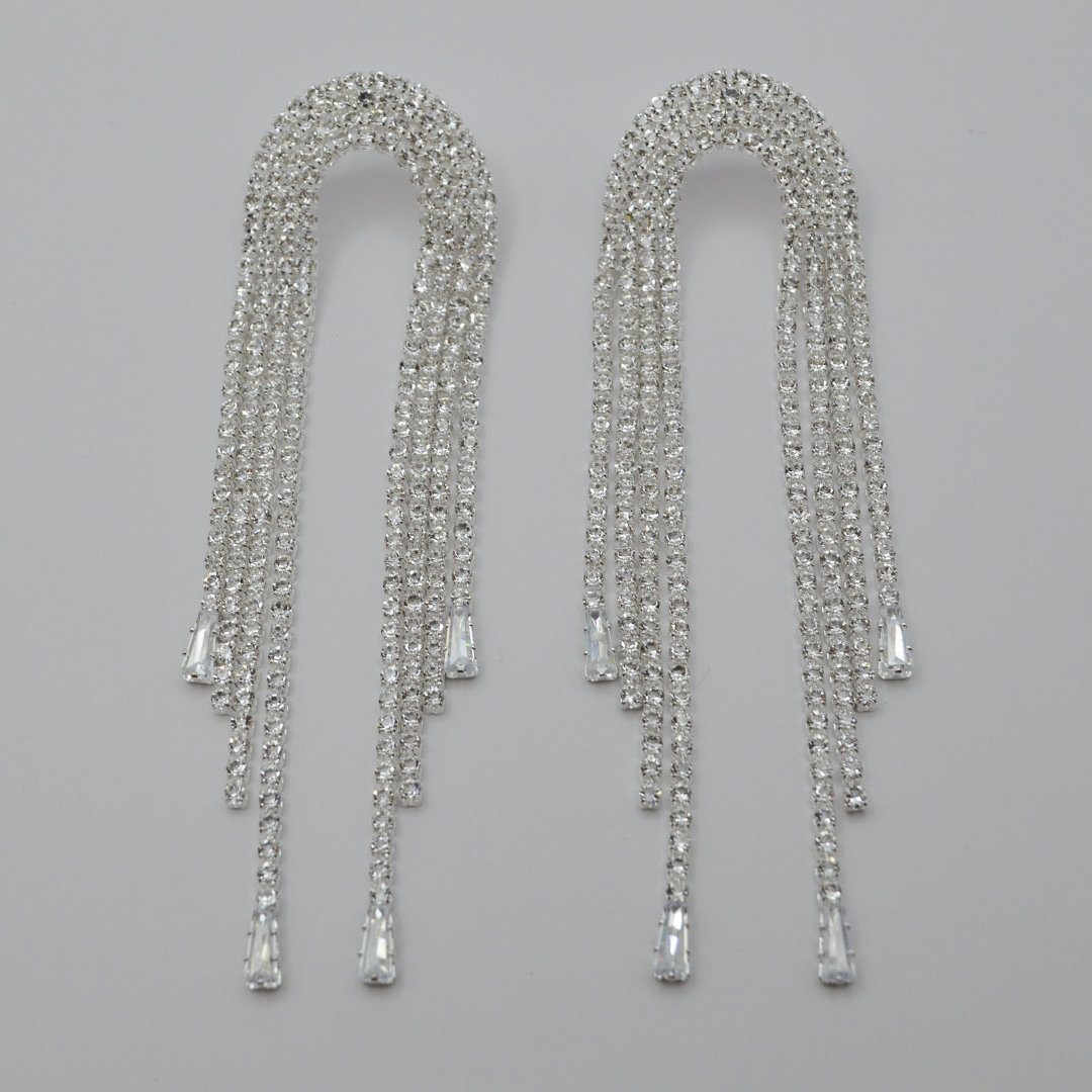 Aretes cascada gotas zirconias silver