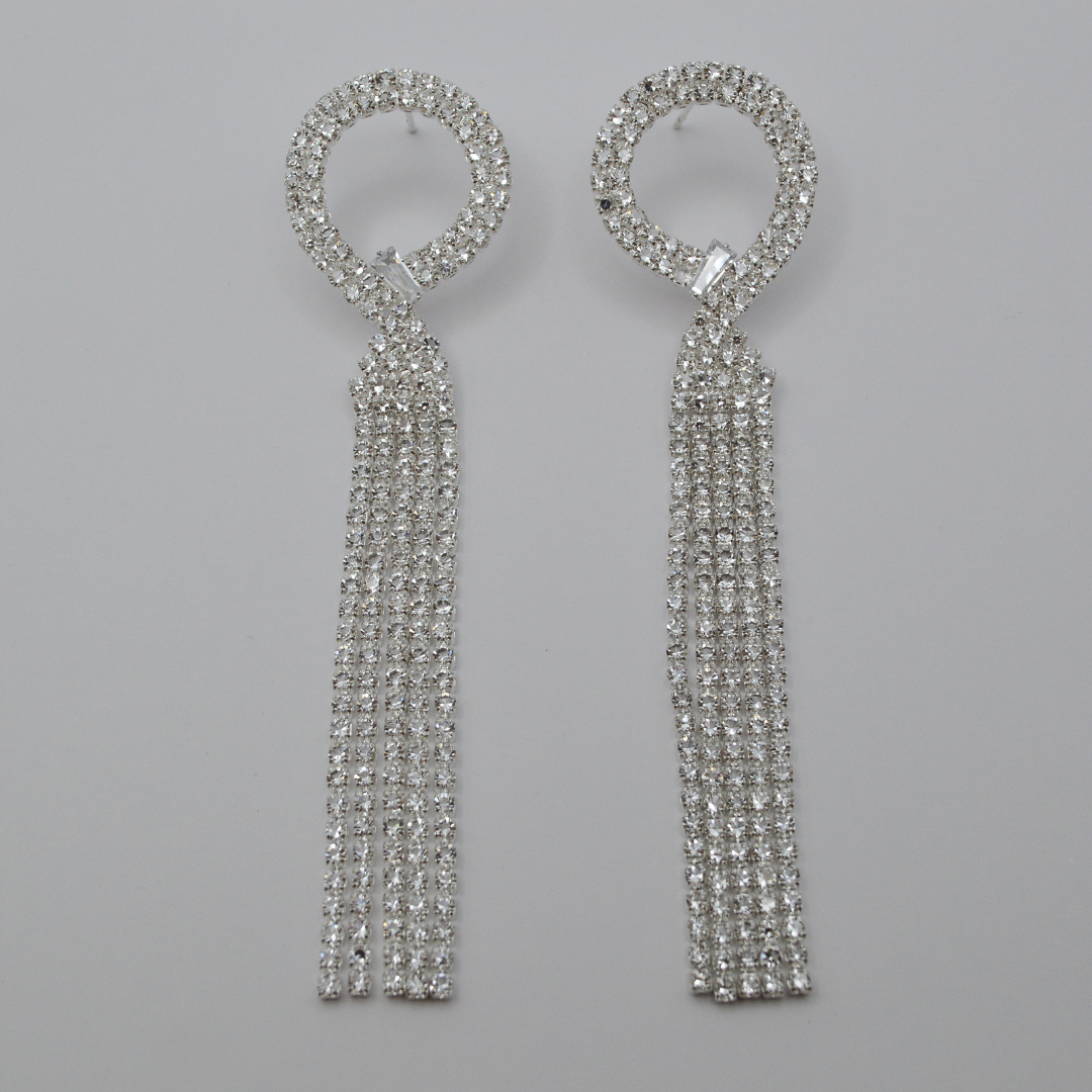 Aretes cascada círculo zirconias silver