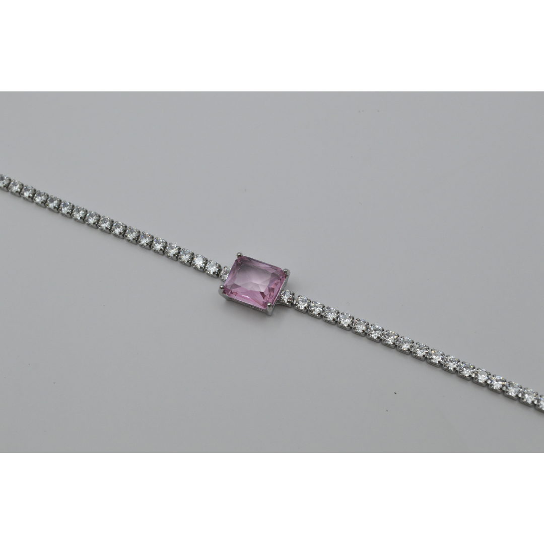 Juego zirconias con zirconia rectangular rosa (collar, pulsera y aretes)