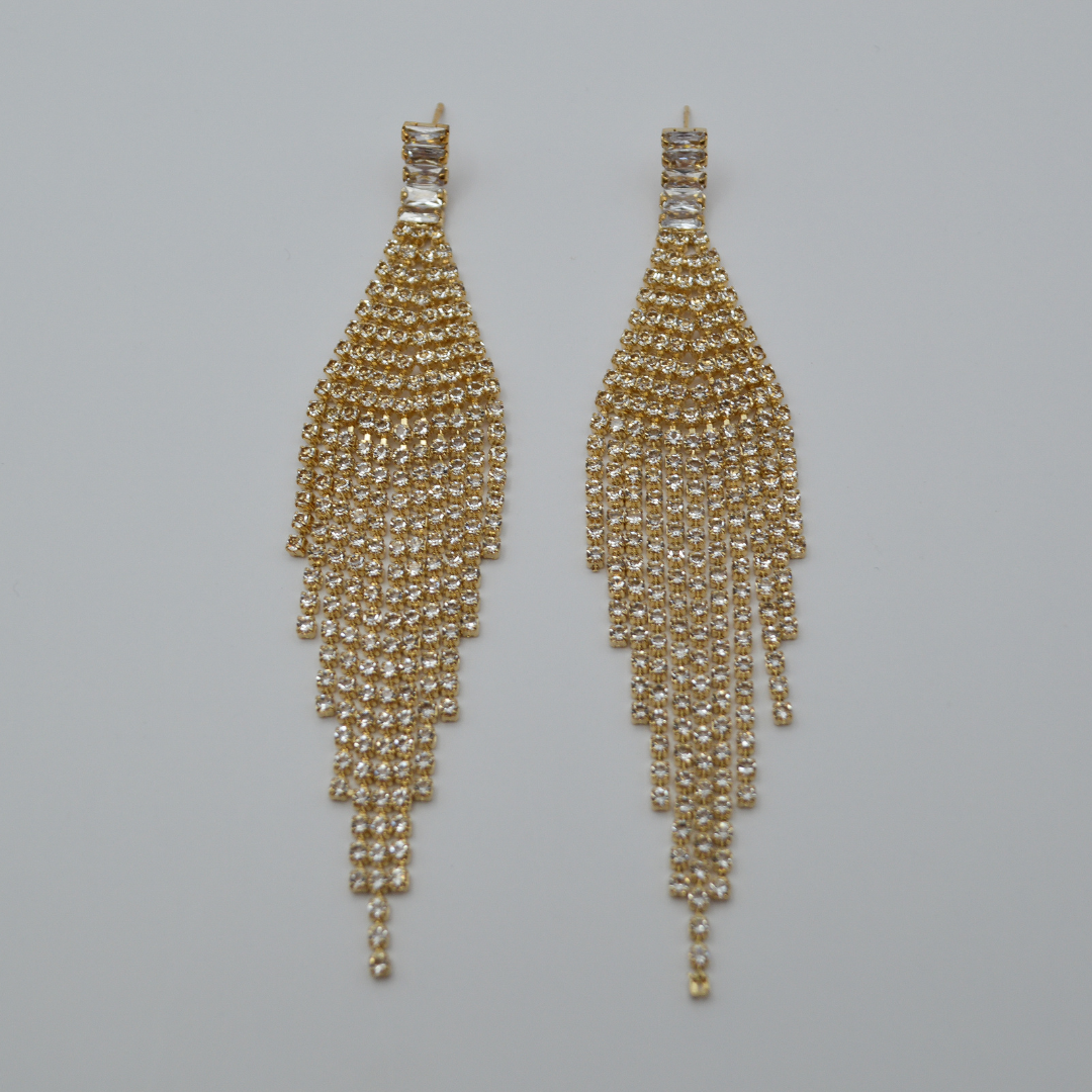 Aretes cascada triangular zirconias gold