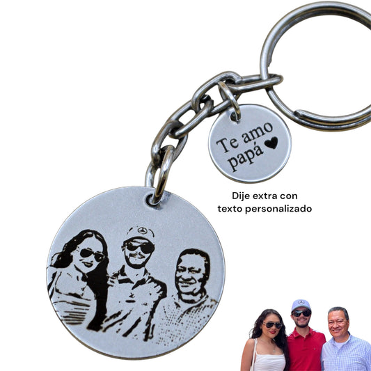 Llavero o collar personalizado medalla circular grande con fotograbado y/o texto