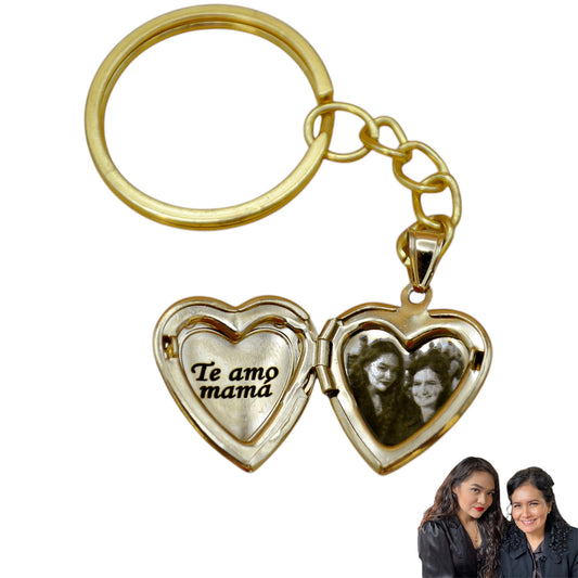 Collar o llavero relicario corazón con fotograbado