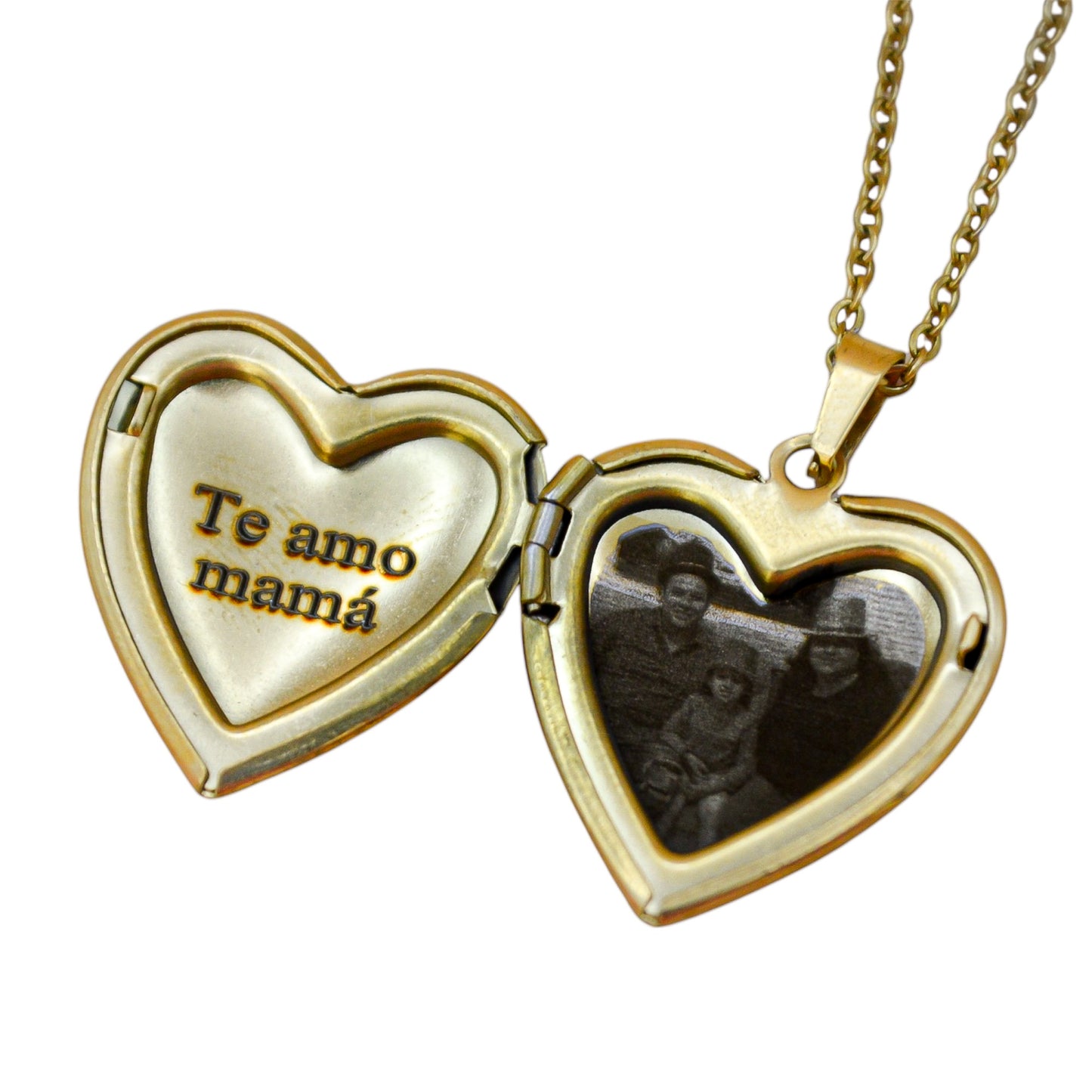 Collar o llavero relicario corazón con fotograbado