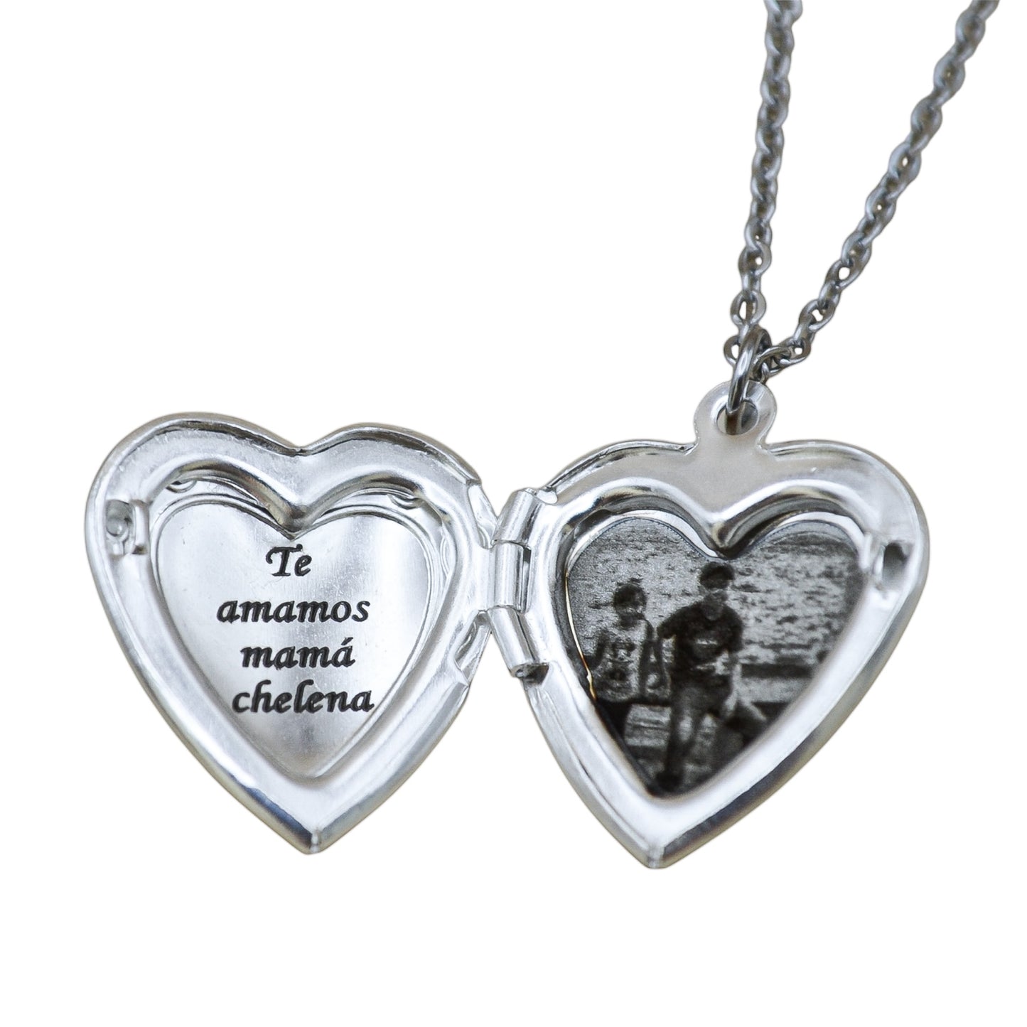 Collar o llavero relicario corazón con fotograbado