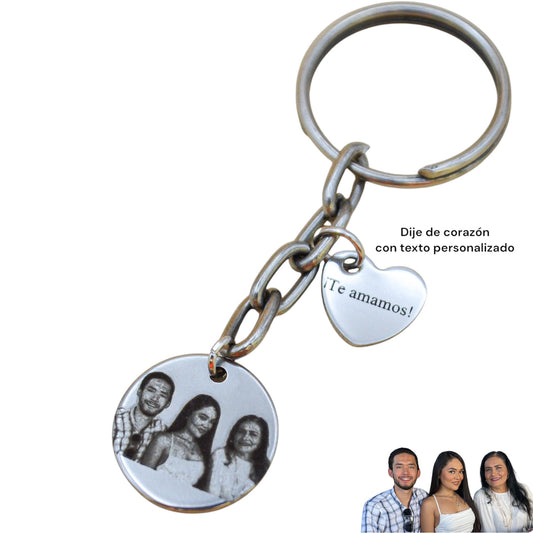 Collar o llavero personalizado medalla circular chica con fotograbado y/o texto