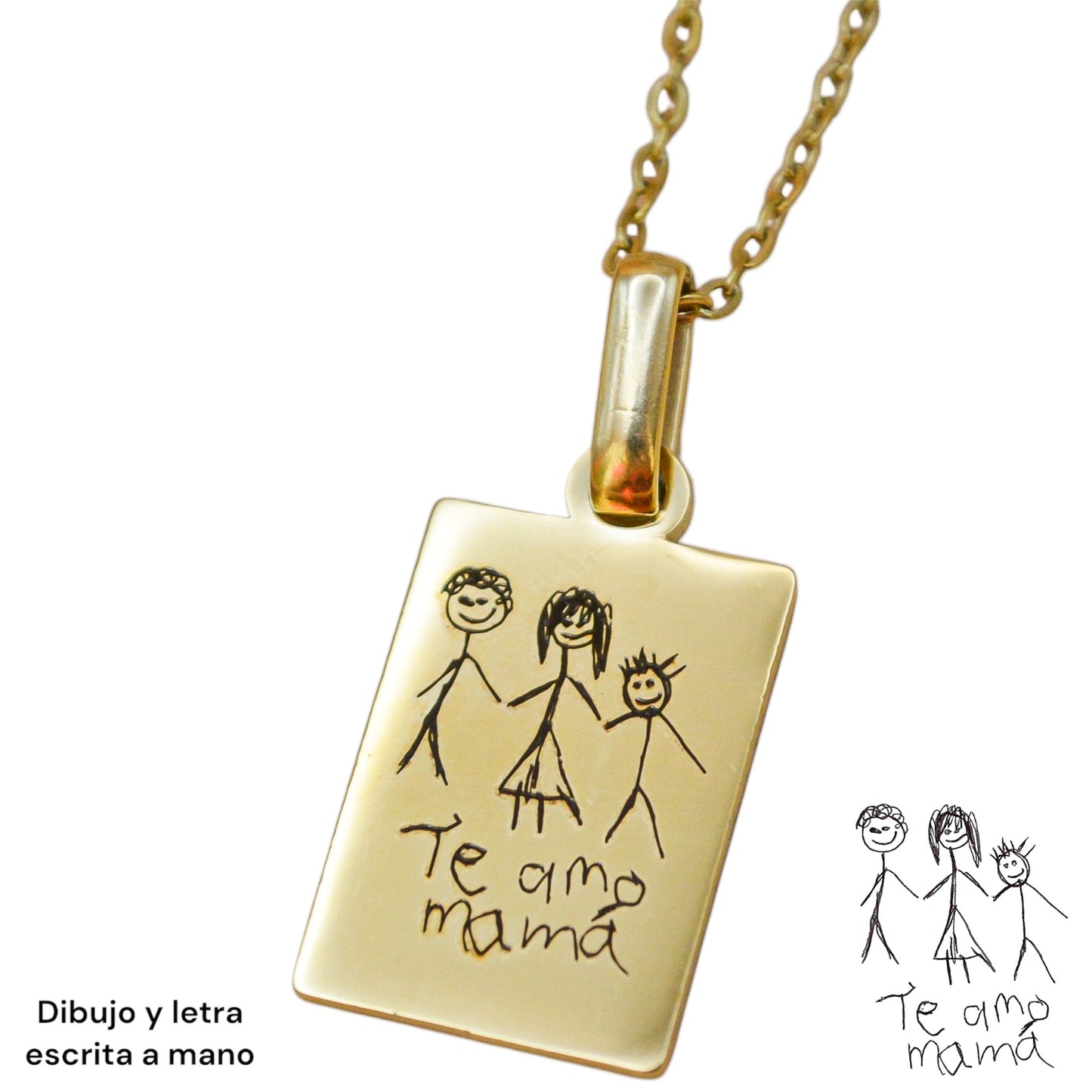 Collar o llavero personalizado rectangular con dibujo grabado