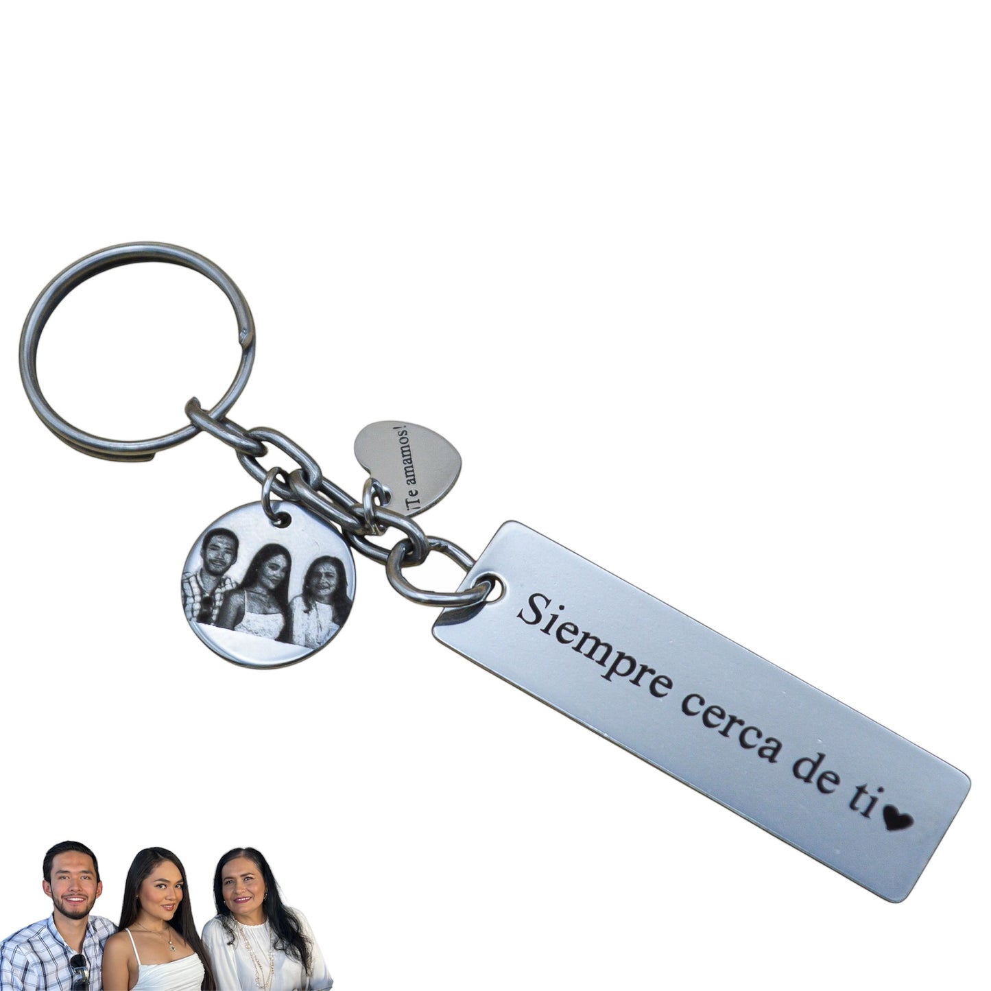 Llavero o collar personalizado medalla rectangular y medalla extra con fotograbado