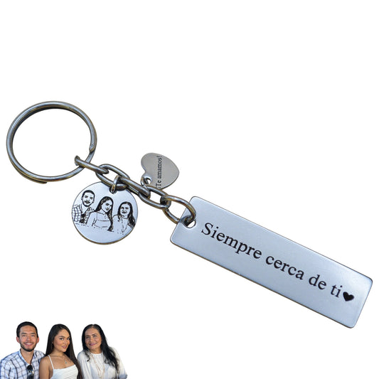 Llavero o collar personalizado medalla rectangular y medalla extra con fotograbado