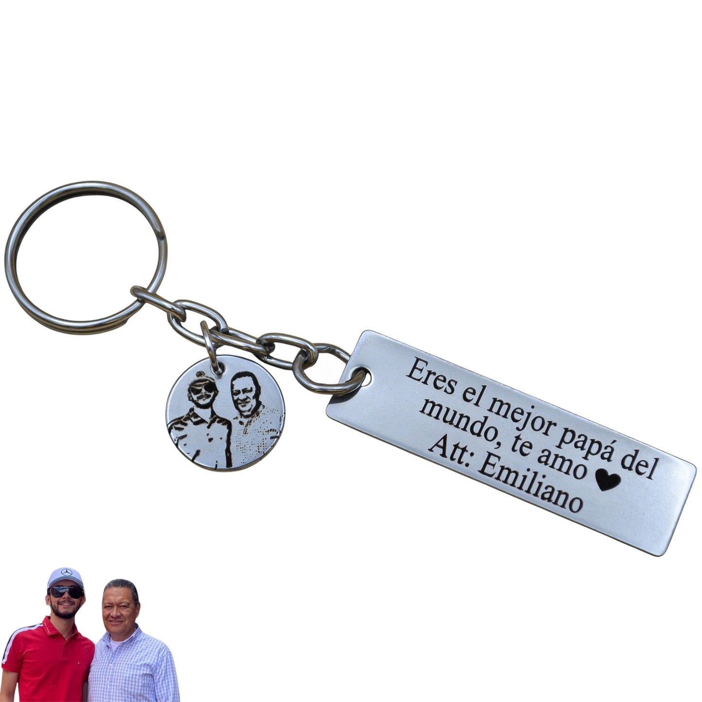 Llavero o collar personalizado medalla rectangular y medalla extra con fotograbado